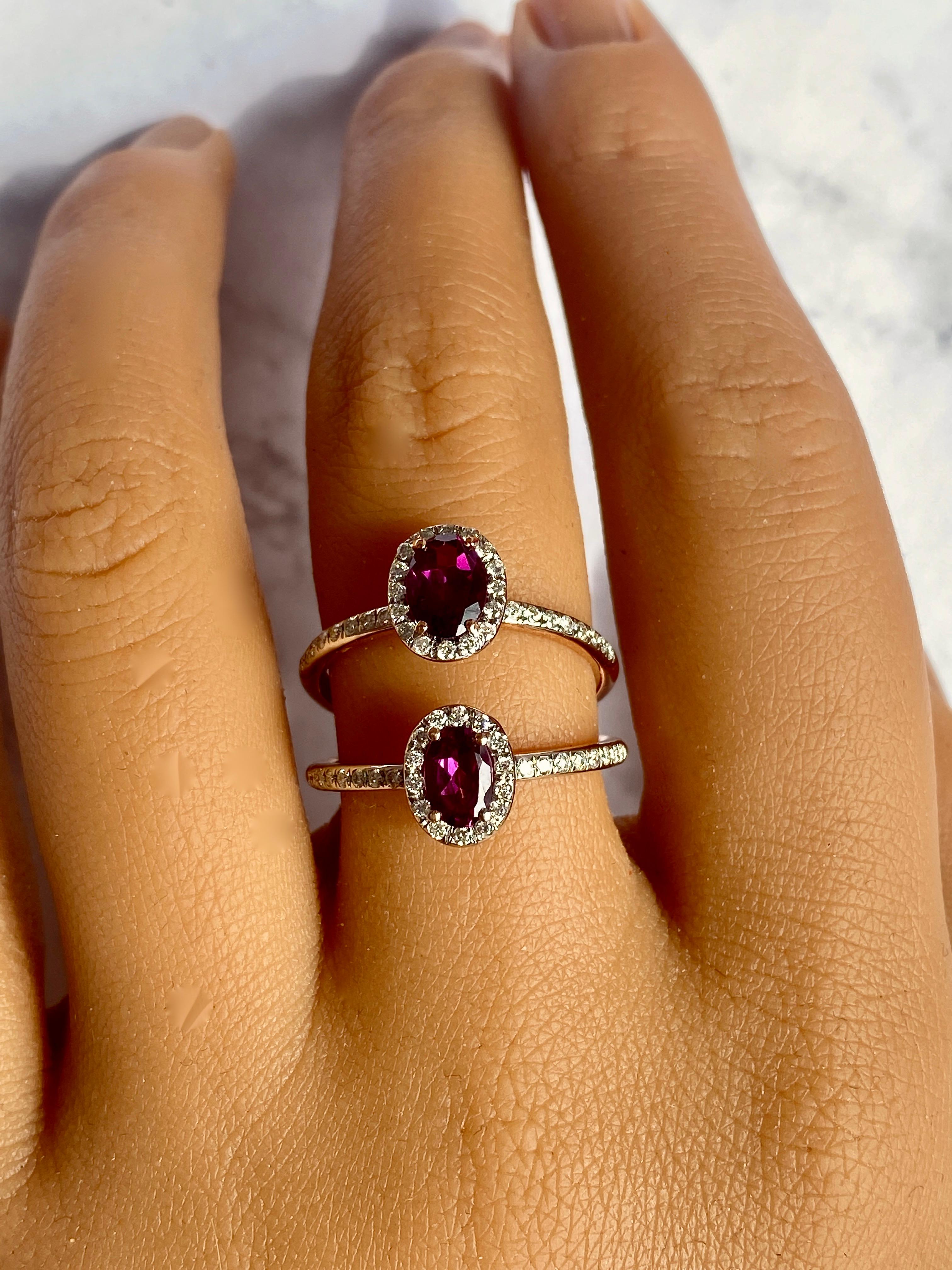 For Sale:  Gemstone Solitaire Ring Stack, 14k Solid Gold Rings with Natural Round Diamonds 7