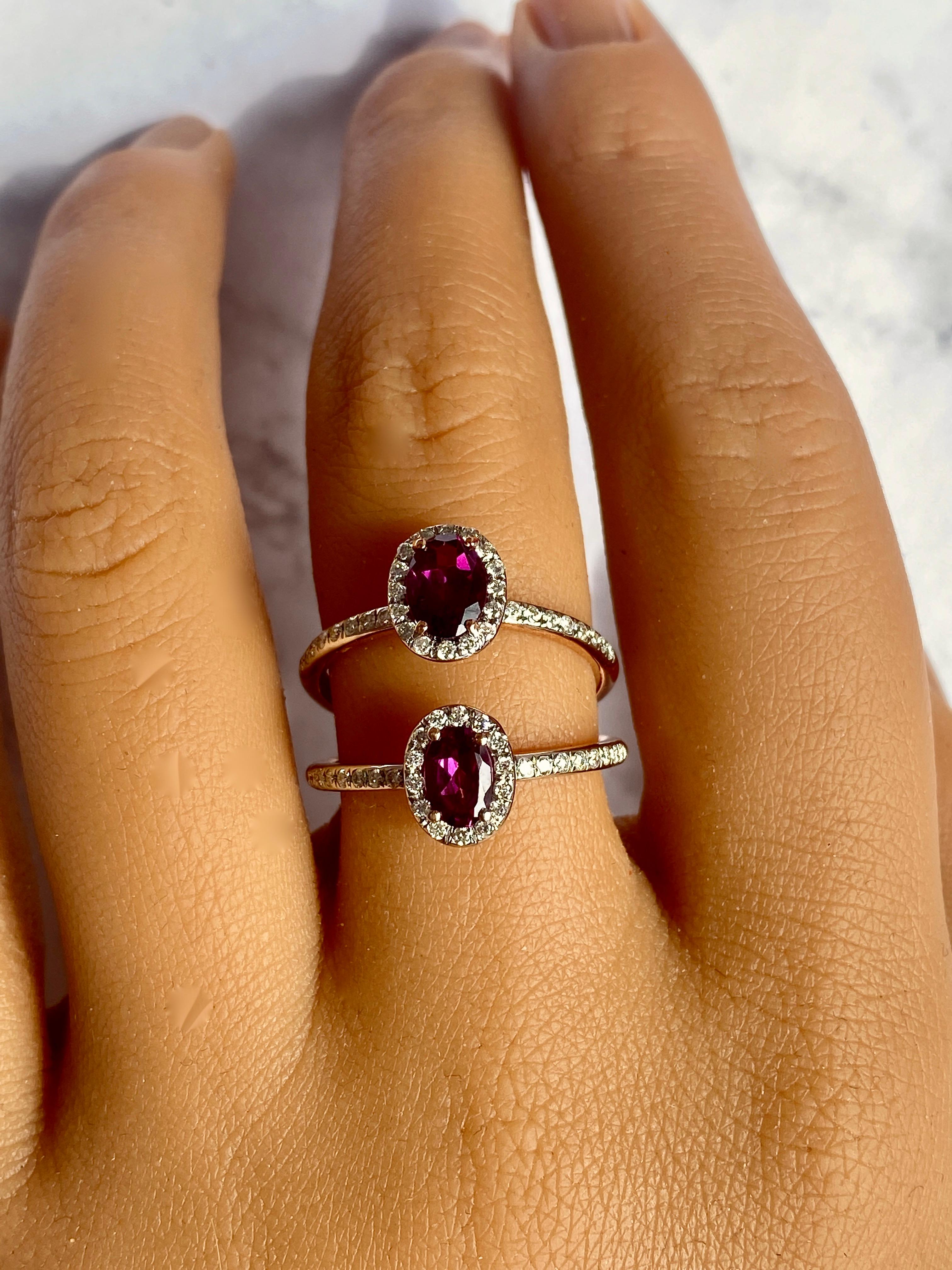Im Angebot: Edelstein Solitär Ring Stack, 14k Massivgold Ringe mit natürlichen runden Diamanten () 7