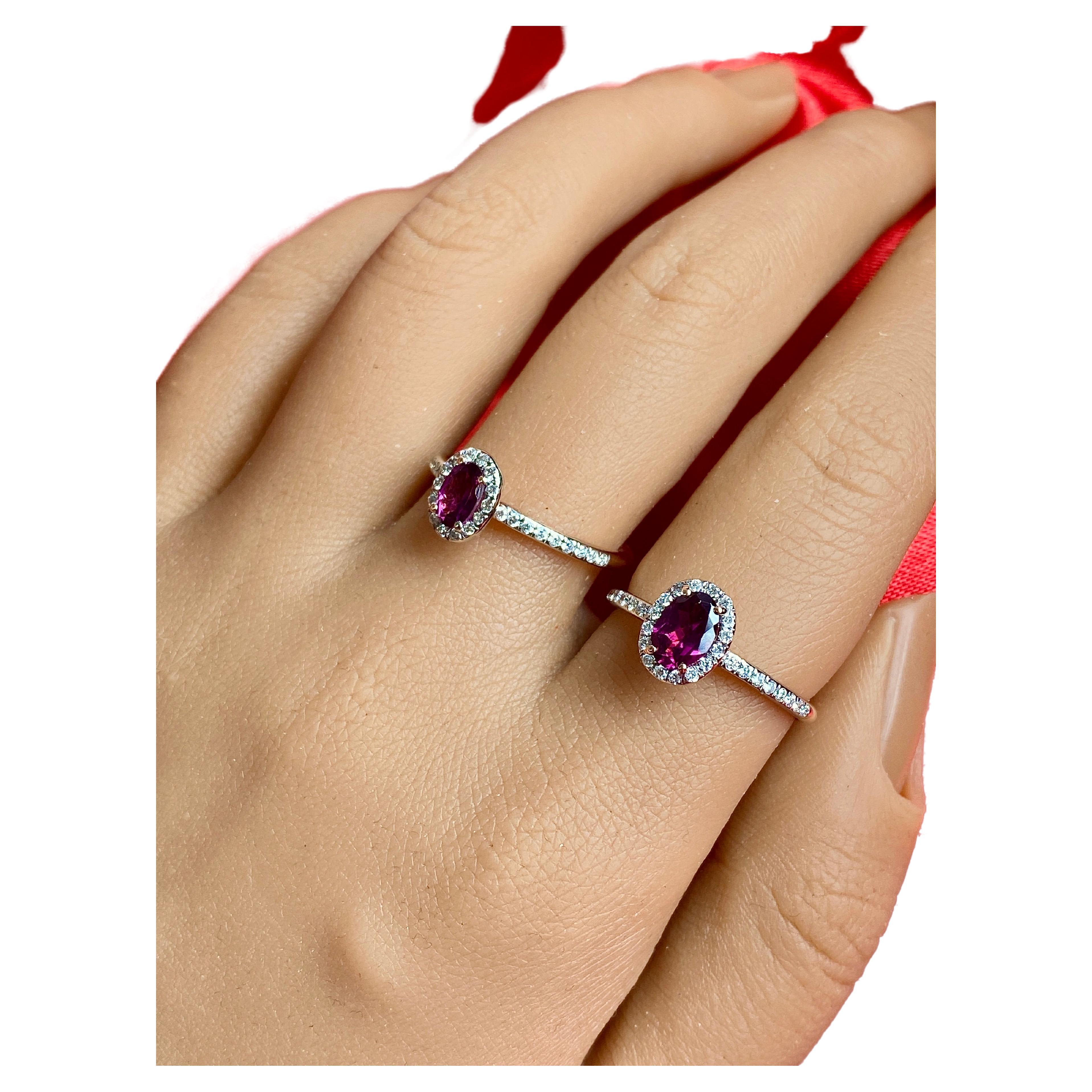 For Sale:  Gemstone Solitaire Ring Stack, 14k Solid Gold Rings with Natural Round Diamonds