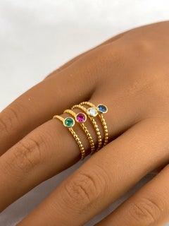 Gemstone Solitaire Ring Stack, Natural Gemstone Rings, Stackable 18k Gold Rings