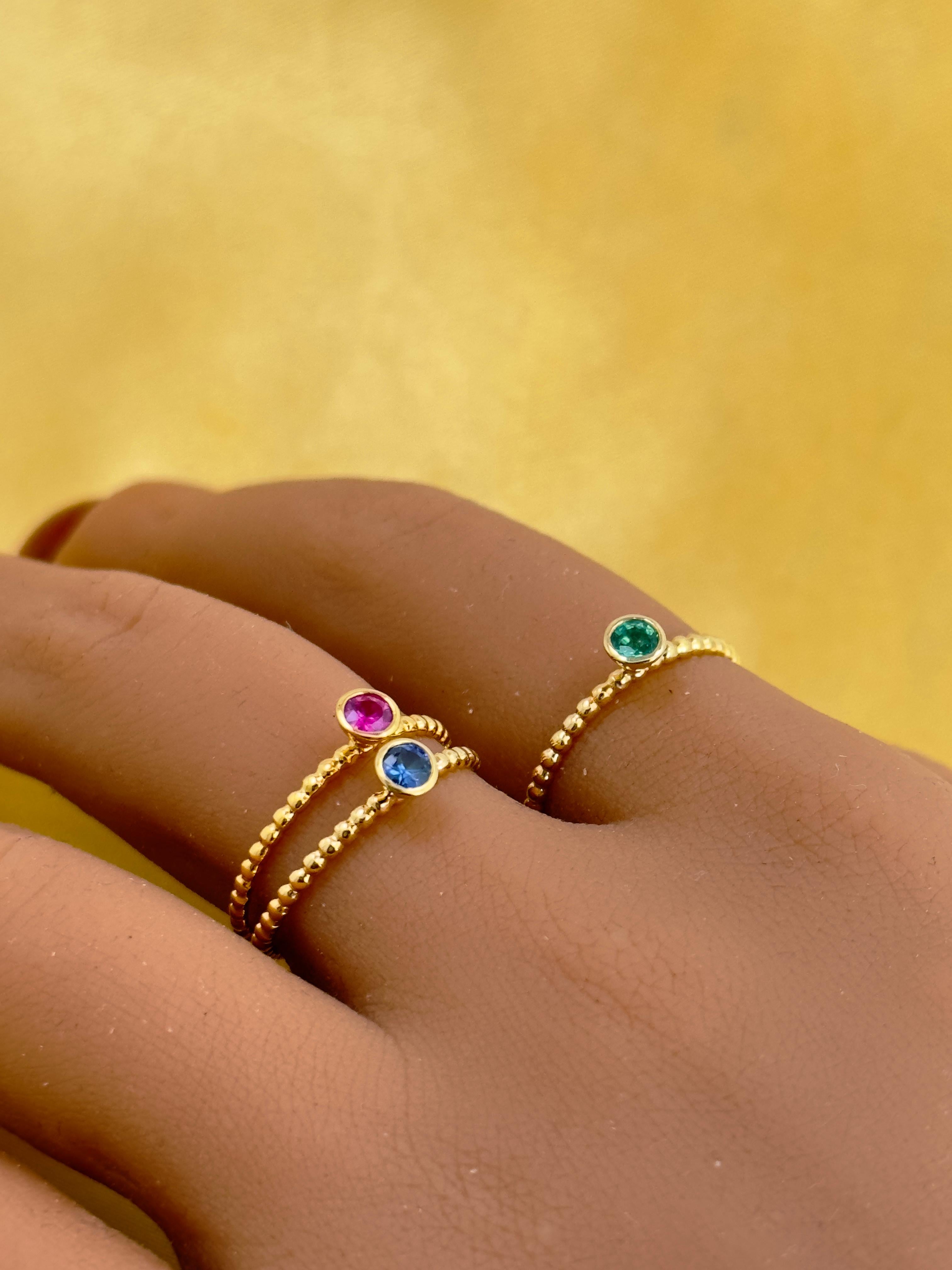Modern Gemstone Solitaire Ring Stack, Natural Gemstone Rings, Stackable 18k Gold Rings  For Sale