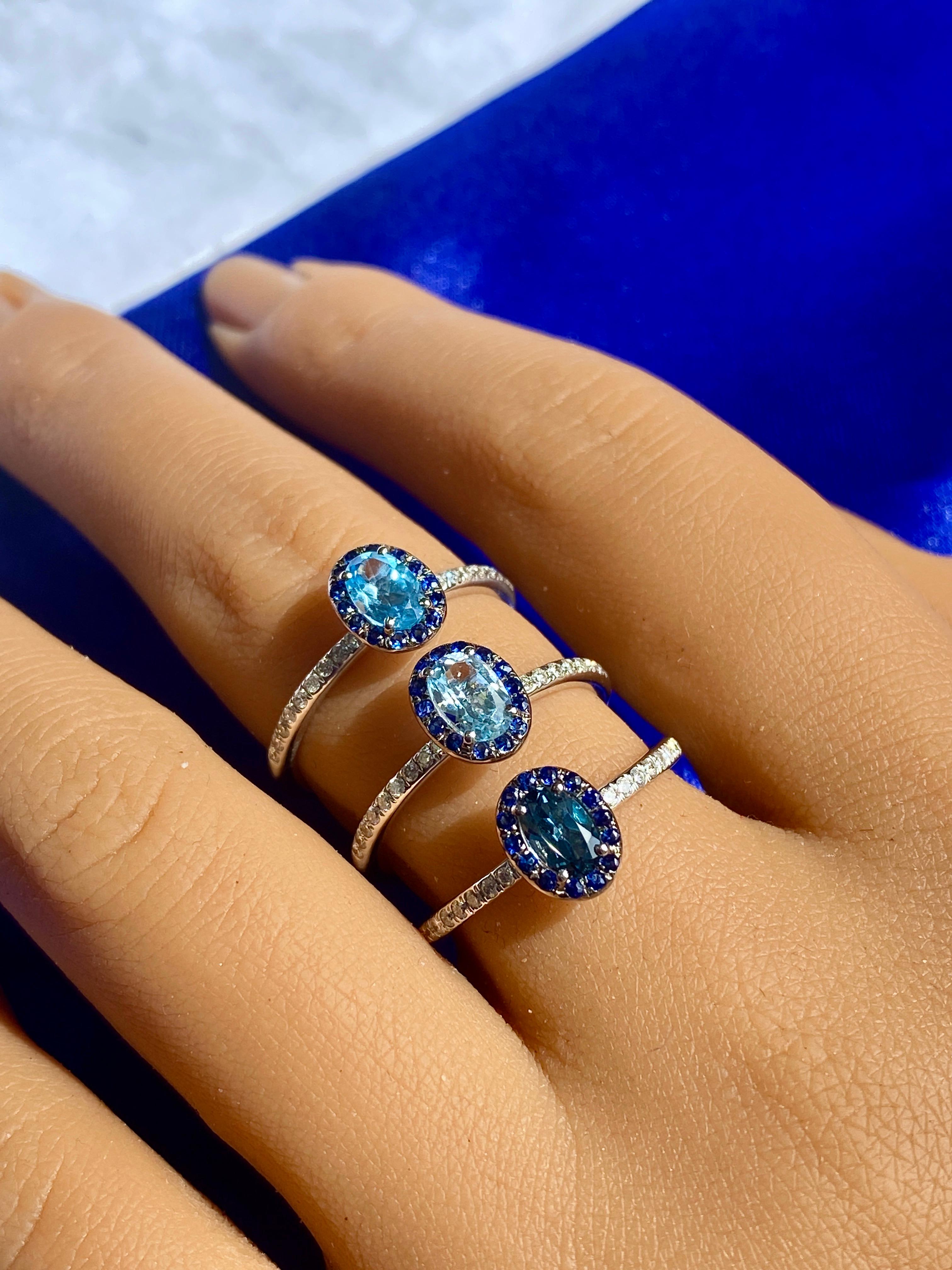 Three Beautiful Rings with three beautiful stones in each ring! Each Ring has their own variety of the blue topaz! One Ring is Sky Blue Topaz, which is the light color topaz! The second ring has Swiss Blue Topaz, which is a more medium color topaz!