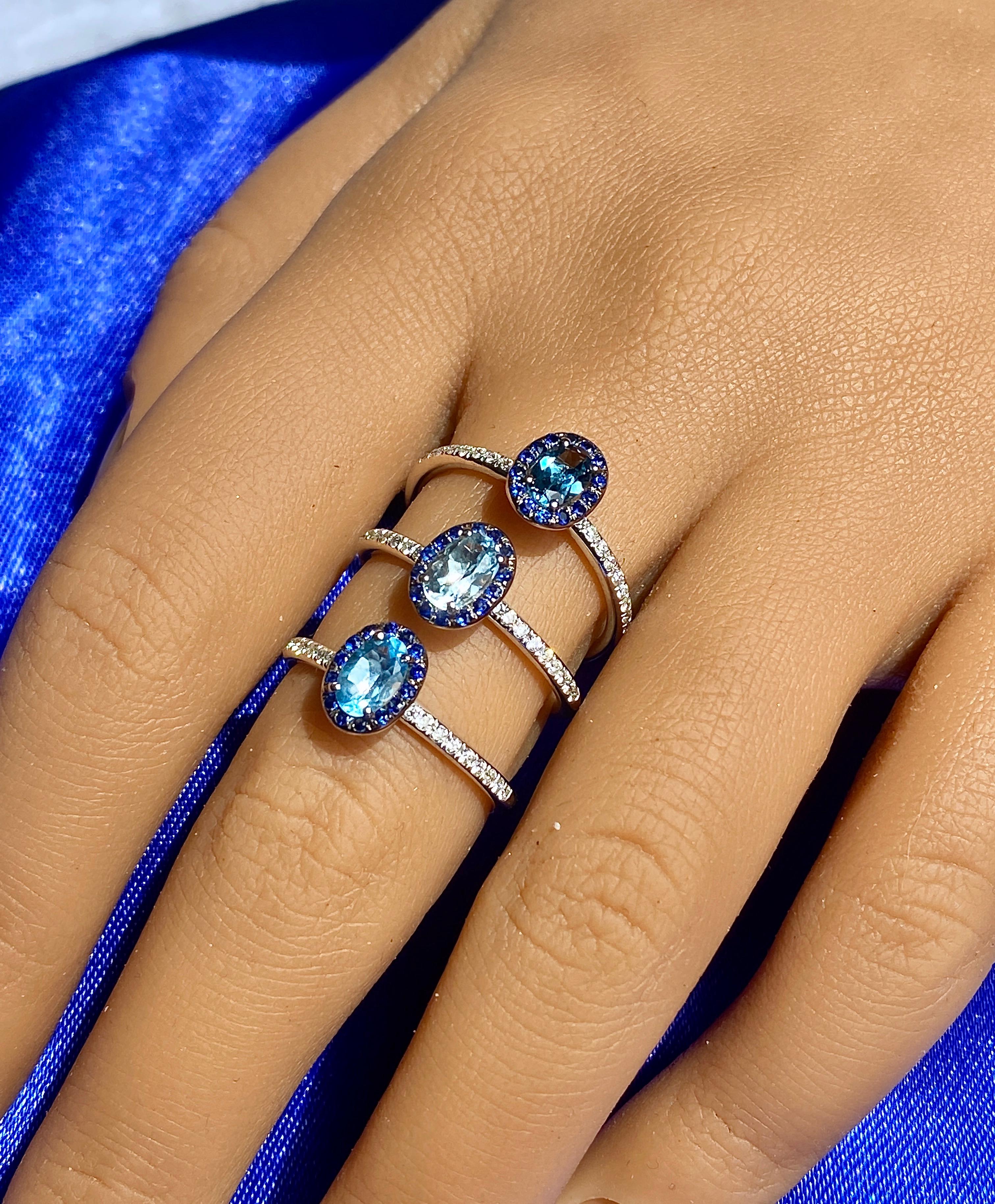 Gemstone Solitaire Ring, Stackable Diamond Rings, Blue Gemstone Solid Gold Ring  In New Condition For Sale In New York, NY