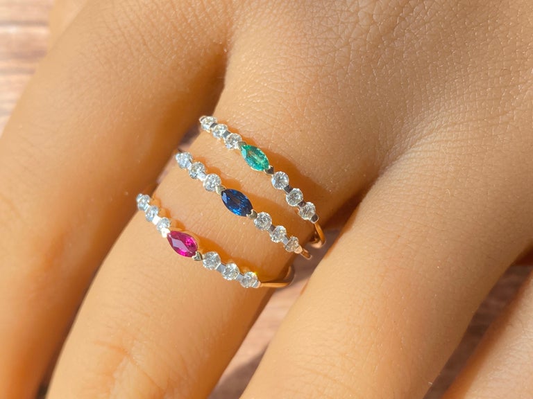 Gemstone Solitaire Ring Stacks, Natural Diamond Ring Stacks, 14k Solid ...