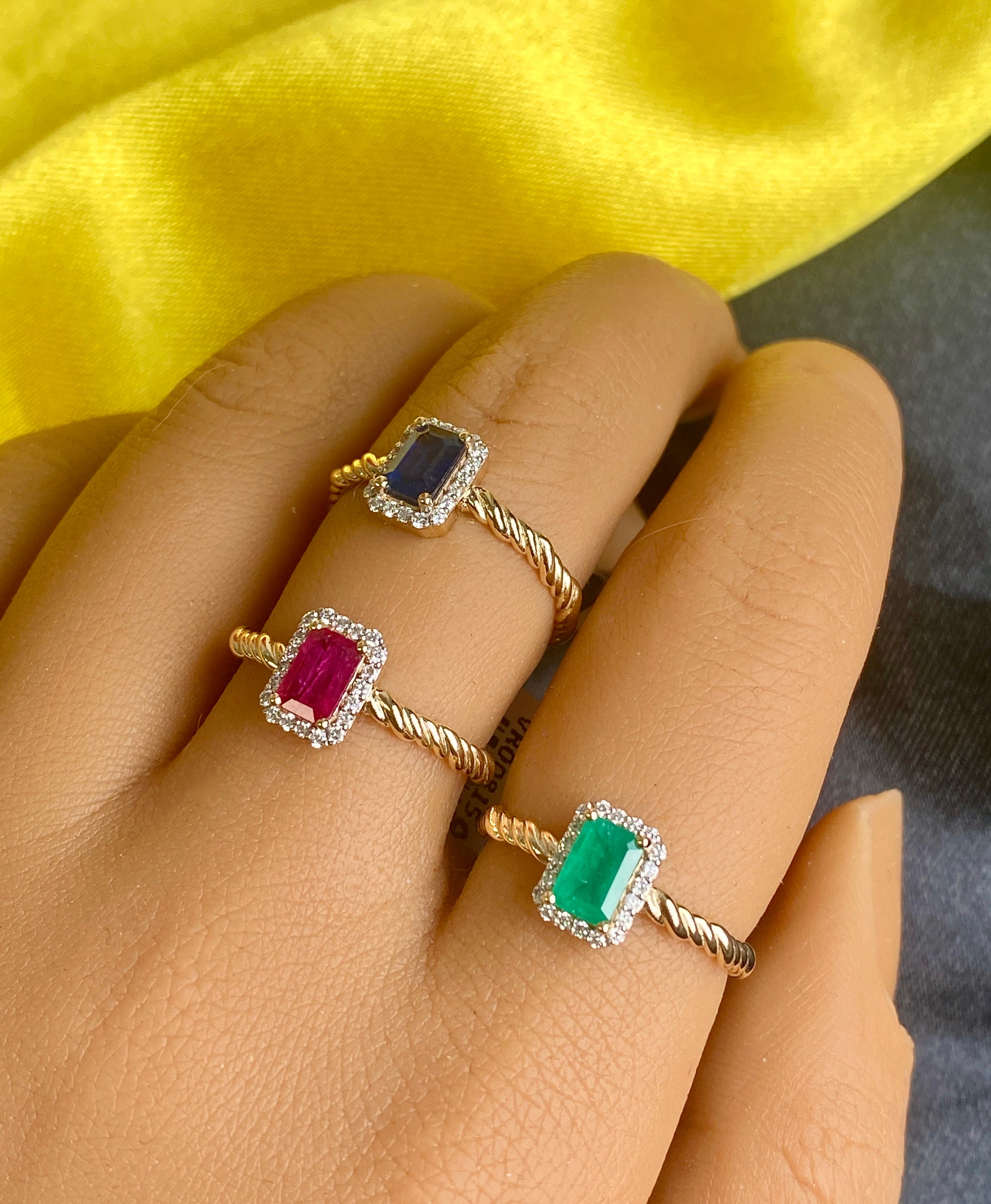 Women's Gemstone Solitaire Rings, Ruby Ring, Emerald Ring, Sapphire Ring, 14k Gold Ring For Sale