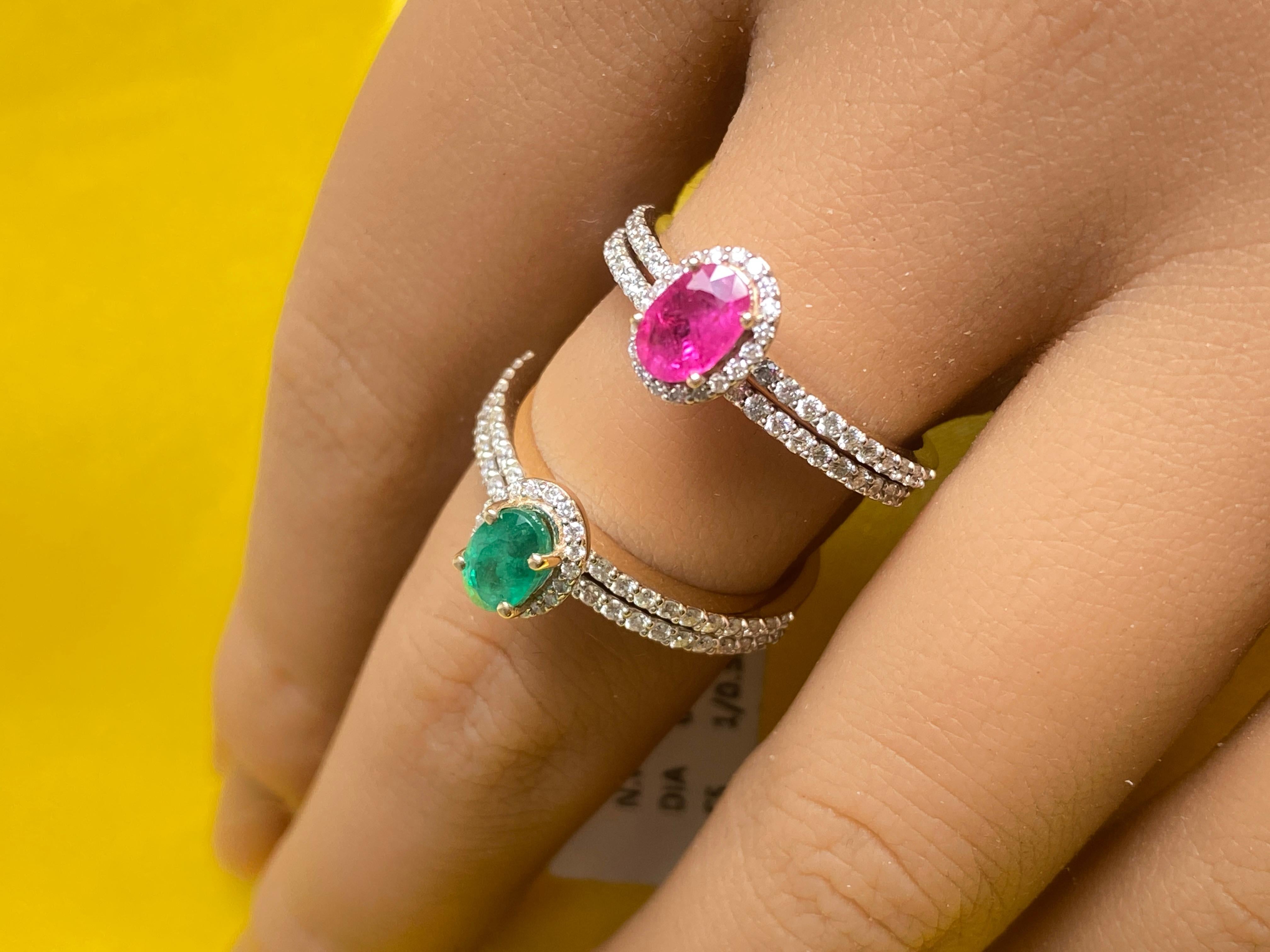 Bague de mariage solitaire en pierres précieuses, bague de mariage empilable en diamants naturels 14 carats en vente 6