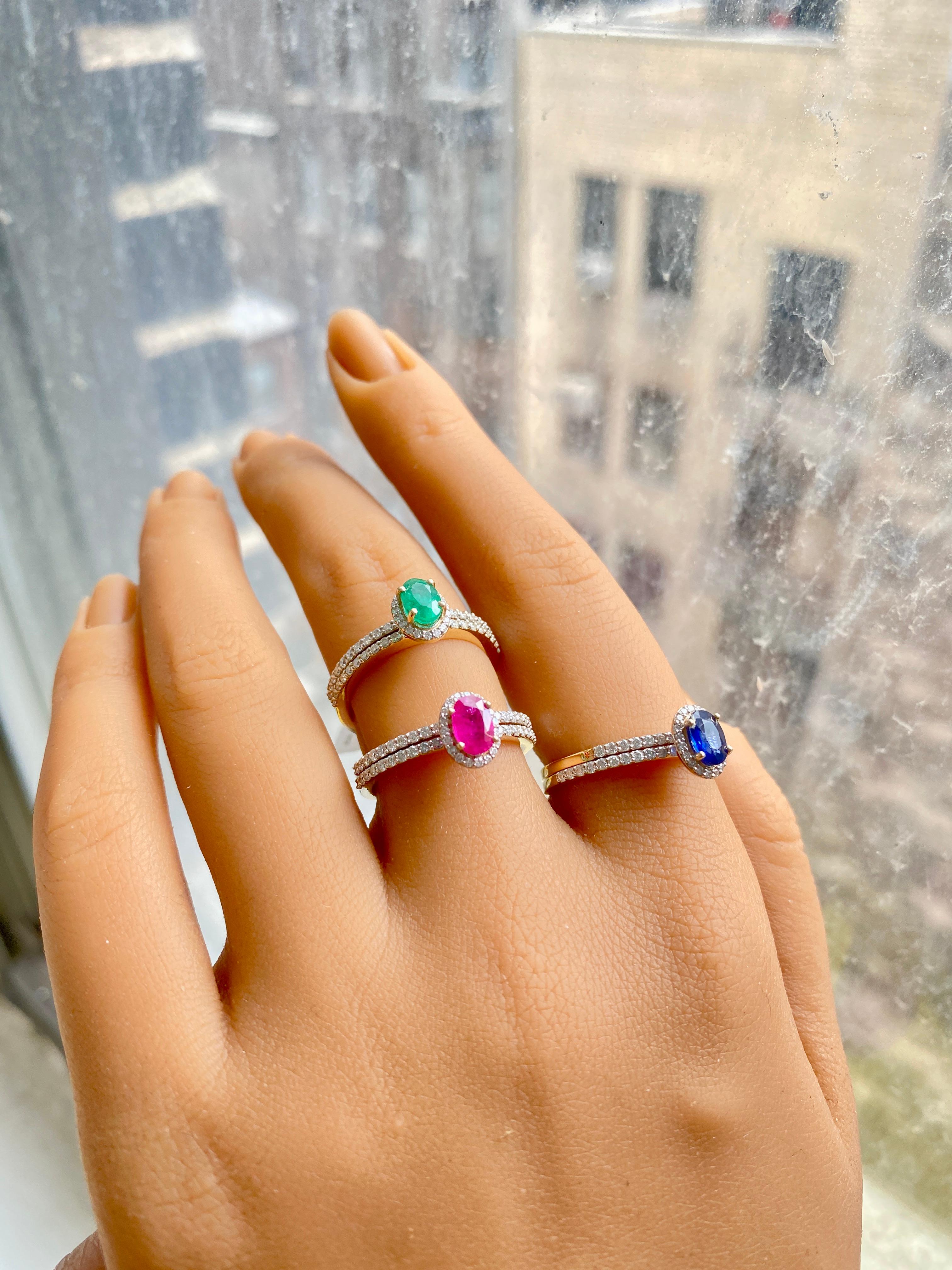 Edelstein Solitär Hochzeitsring, natürlicher Diamant-Hochzeitsring, stapelbarer Ring 14k im Angebot 9