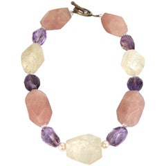 Gemstone Statement Necklace- Huge Rose Quartz, Quartz, Amethyst