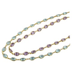 Gemstone Tennis Necklace, Blue Topaz Tennis Necklace, Amethyst Necklace Gold