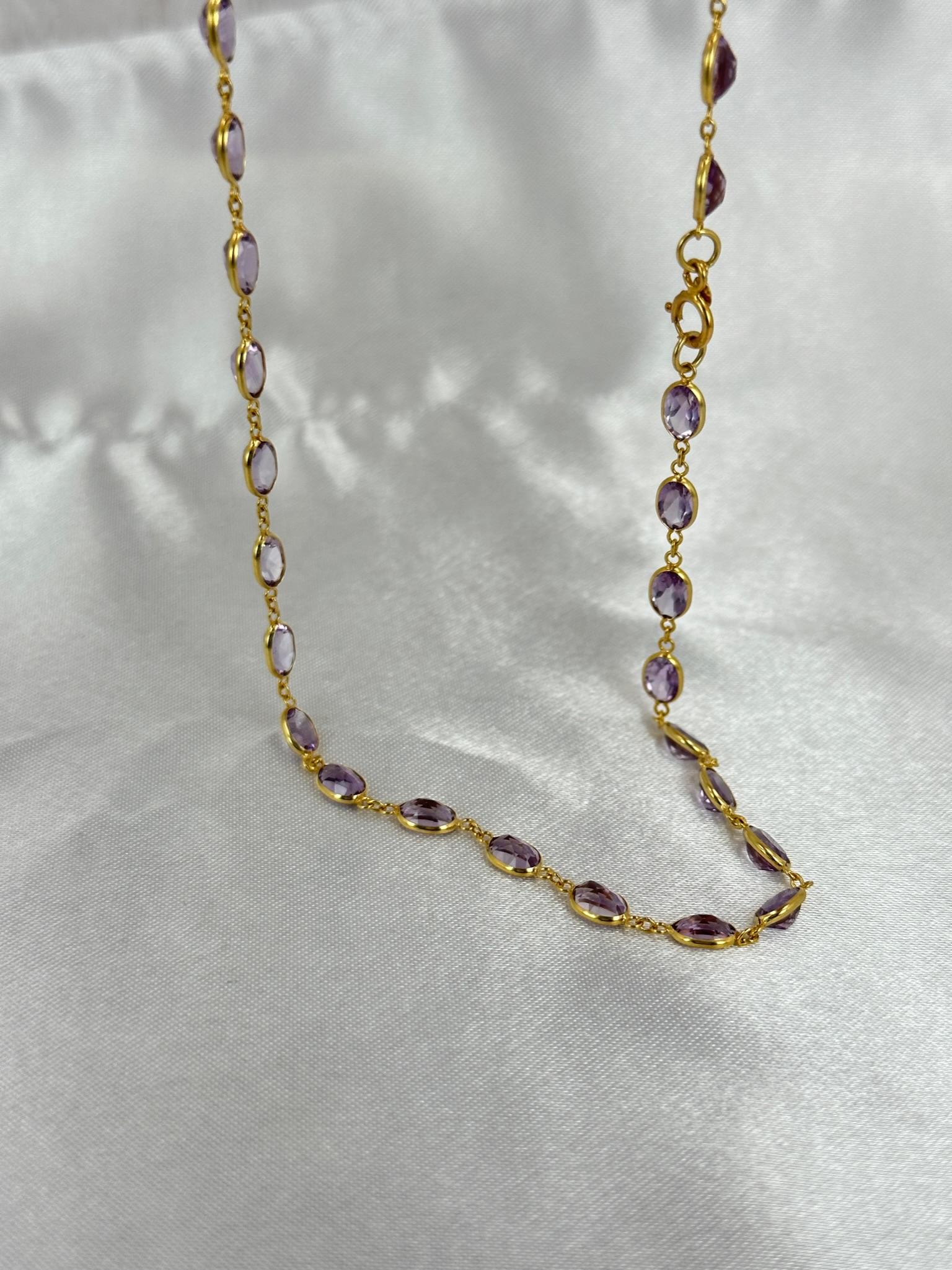 Modern Gemstone Tennis Necklace, Blue Topaz Tennis Necklace, Amethyst Necklace Gold For Sale
