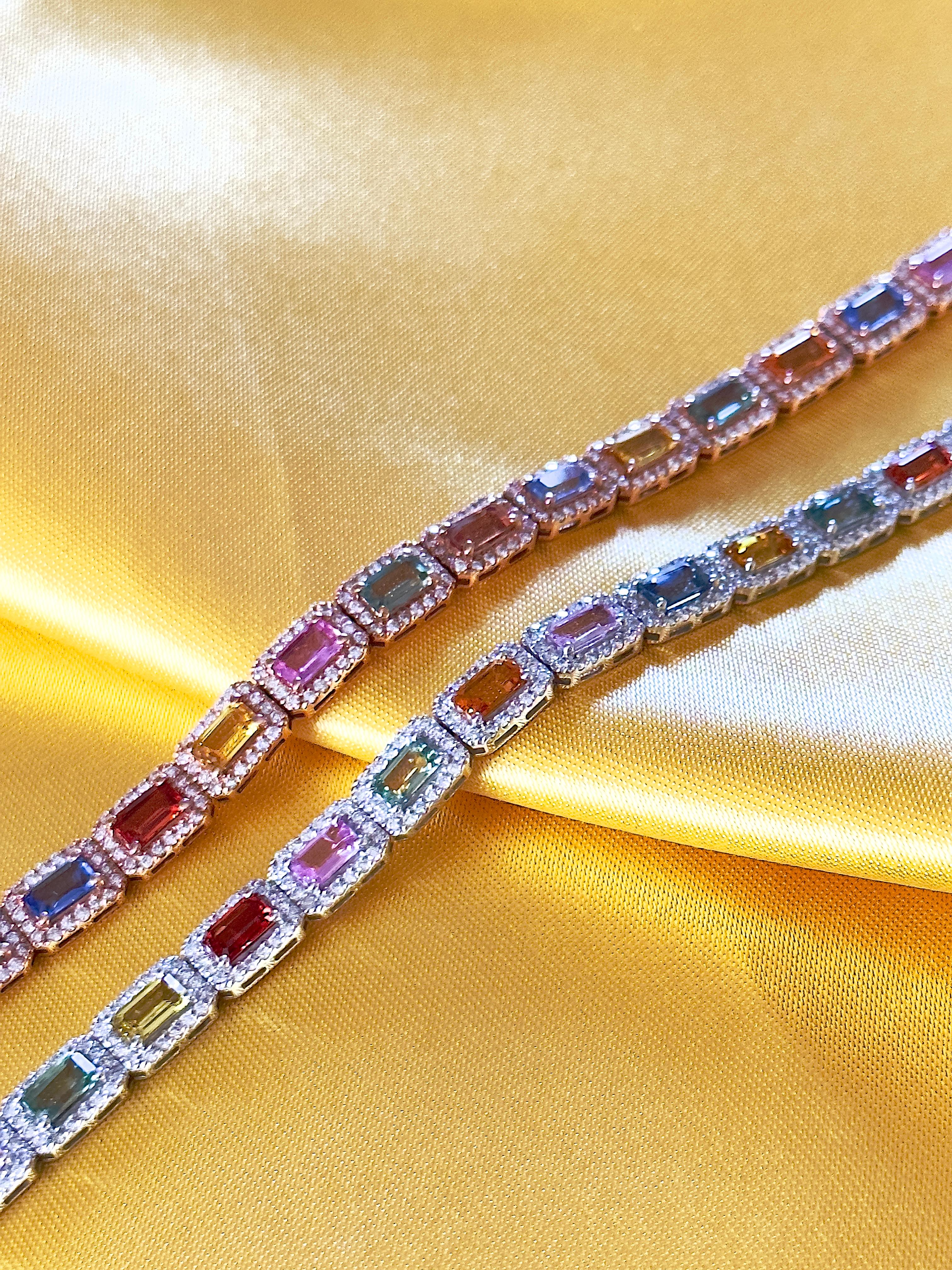 Edelstein-Tennis-Halskette, Diamant-Tennis-Halskette, Statement-Halskette aus massivem Gold im Angebot 8