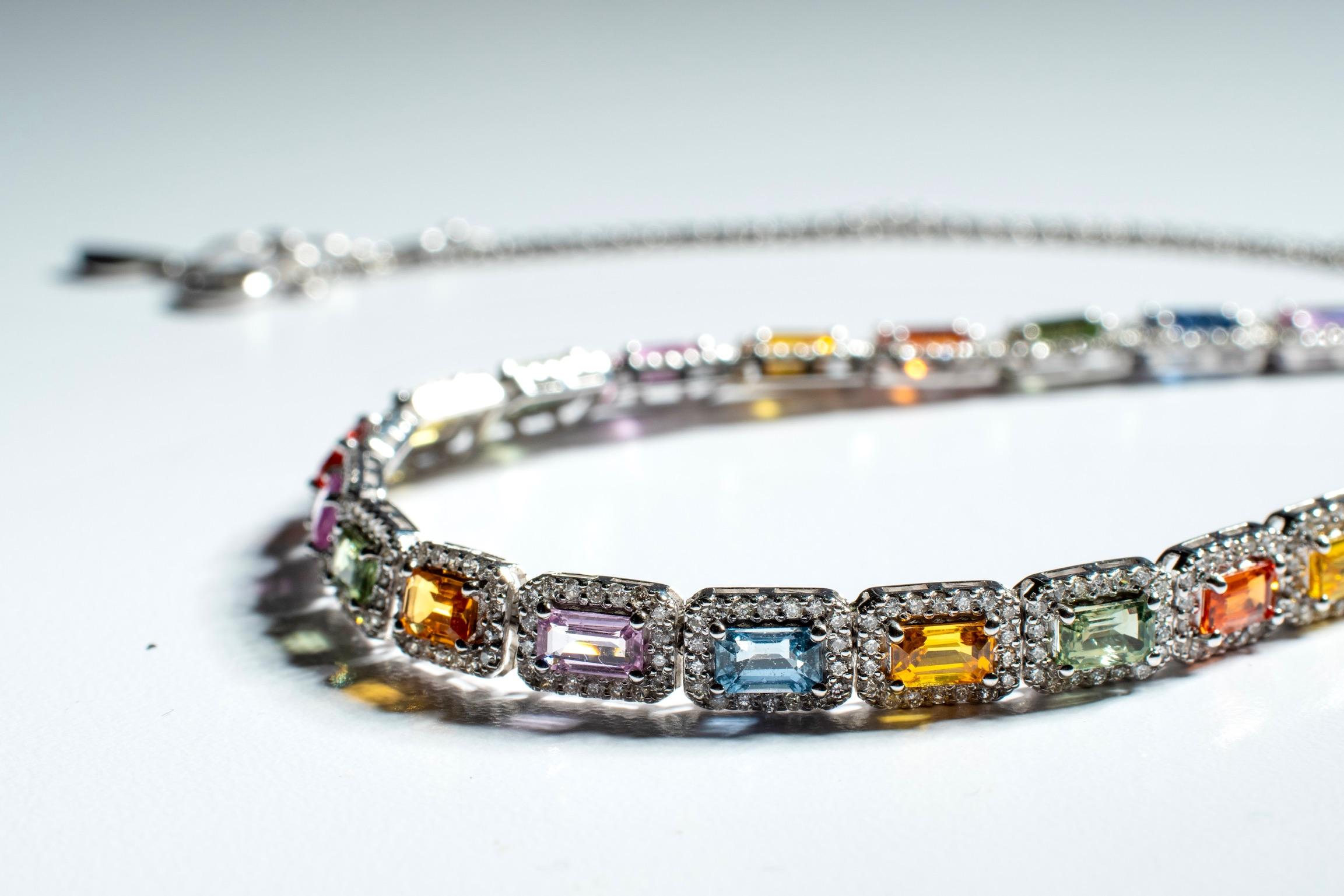 Edelstein-Tennis-Halskette, Diamant-Tennis-Halskette, Statement-Halskette aus massivem Gold im Angebot 1