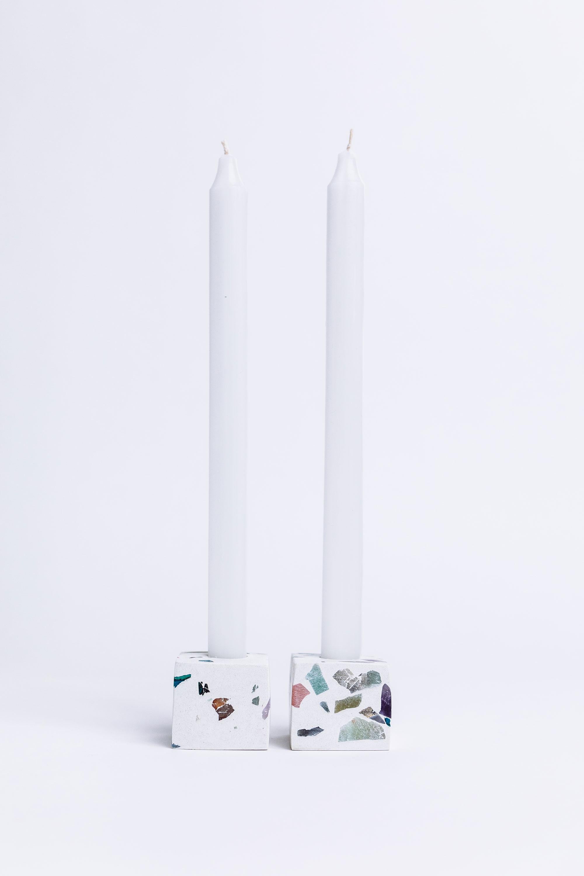 White Gemstone Terrazzo Ziv Candleholder In New Condition In Portland, OR