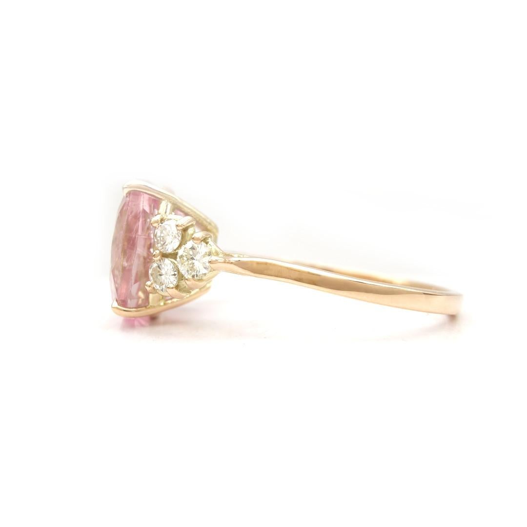 Square Cushion 14K Solid Gold Pink Tourmaline and Diamond Ring For Sale 5