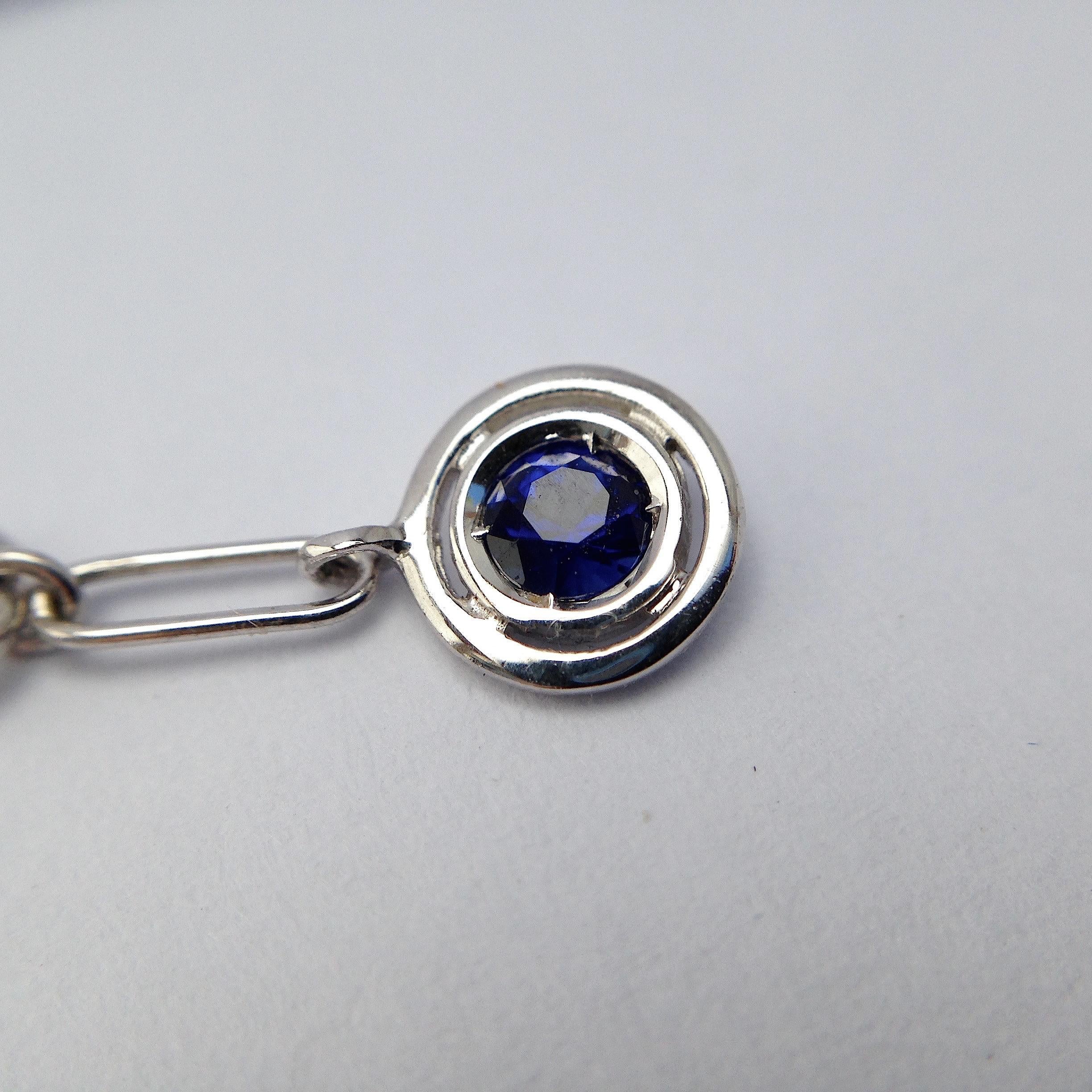Gemstone White Diamond Blue Sapphire 18 Karat White Gold Necklace 2