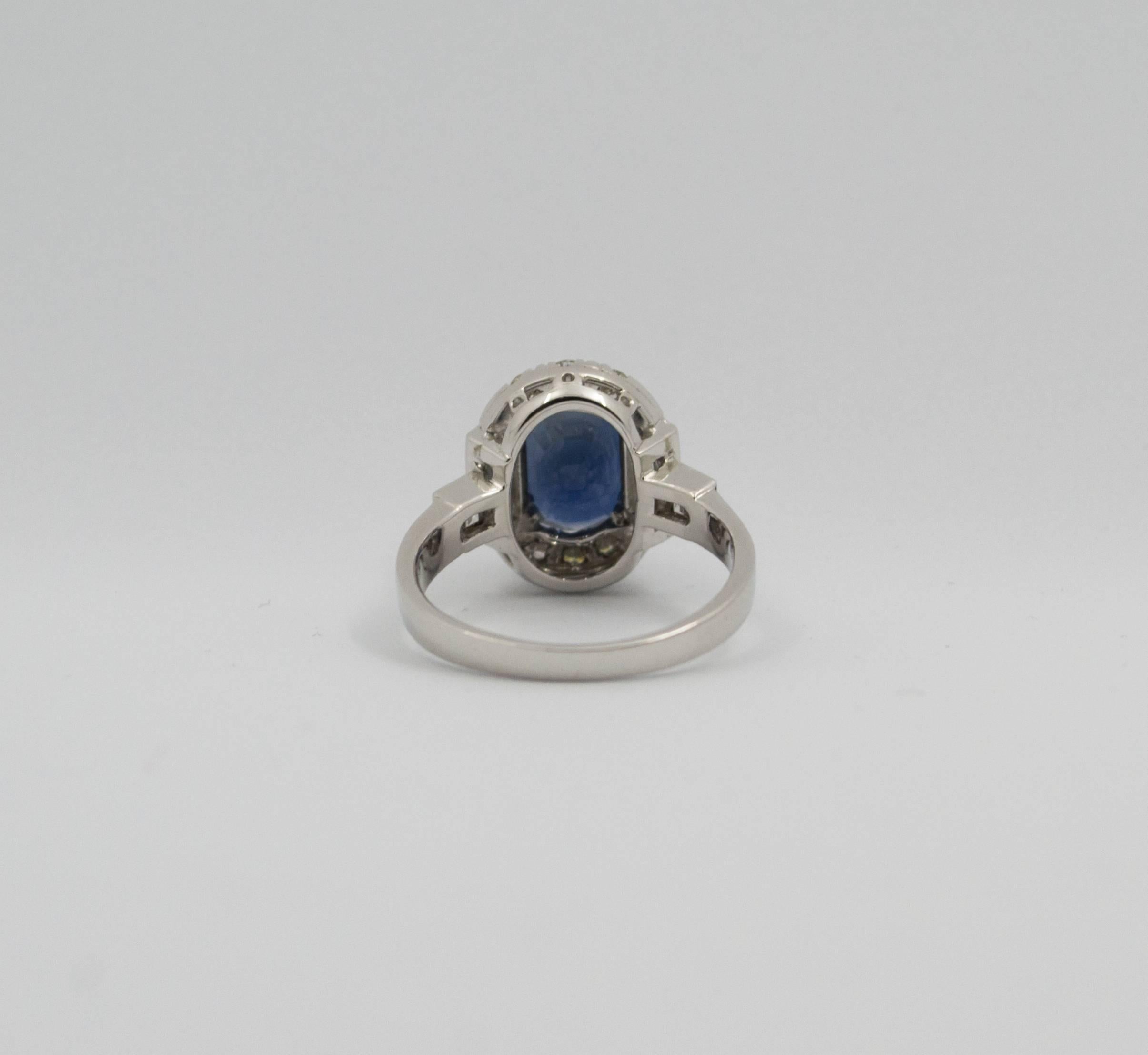 Women's or Men's GemTech Certified 3.36 Carat Blue Sapphire 1.14 Carat Diamond White Gold Ring