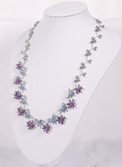 Collana floreale con ametista e topazio in oro bianco 18k Gemtique, 16 pollici - 37.3g