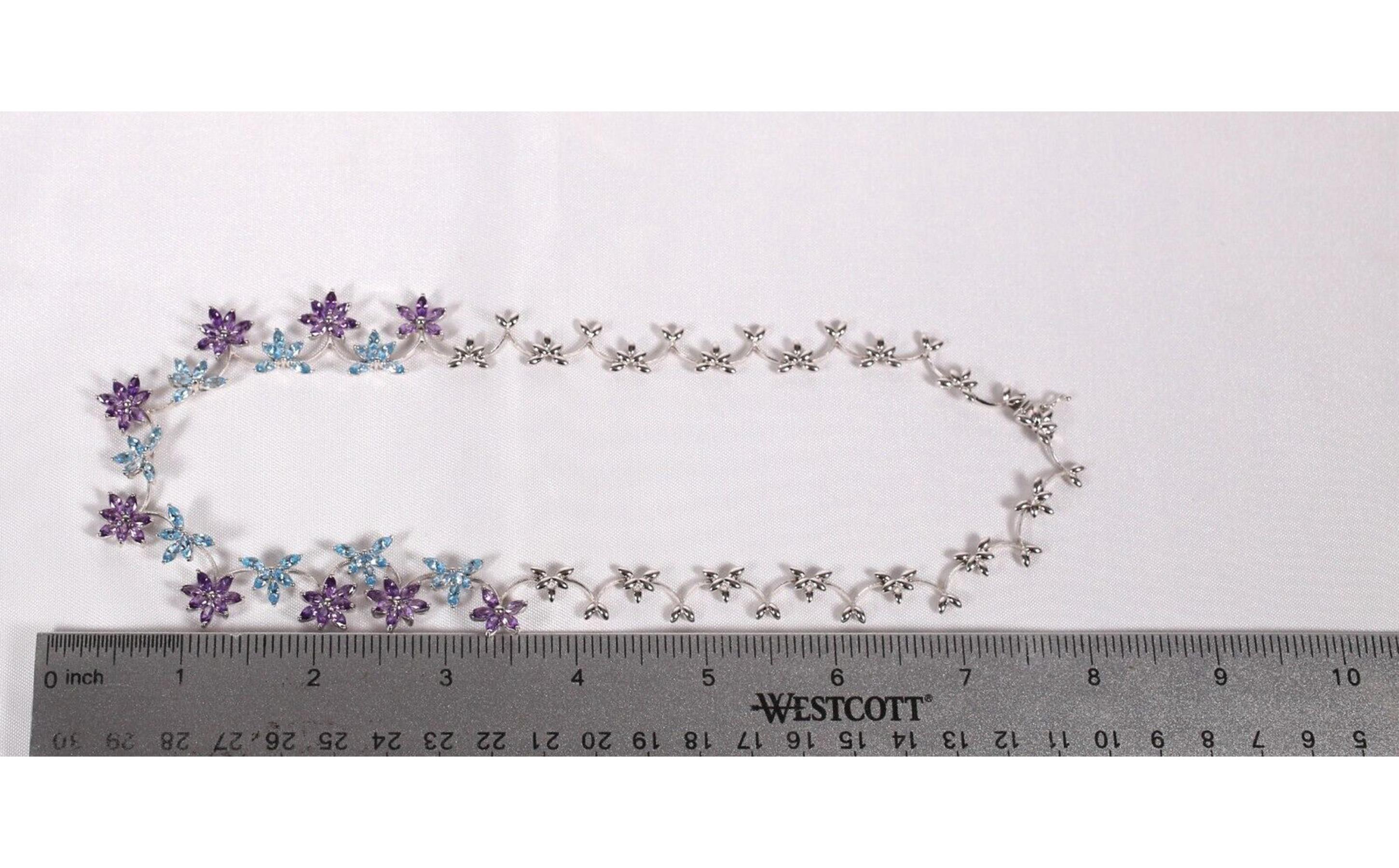 Gemtique 18k White Gold Amethyst & Topaz Floral Necklace, 16 inches - 37.3g For Sale 1