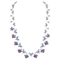 Gemtique 18k White Gold Amethyst & Topaz Floral Necklace, 16 inches - 37.3g