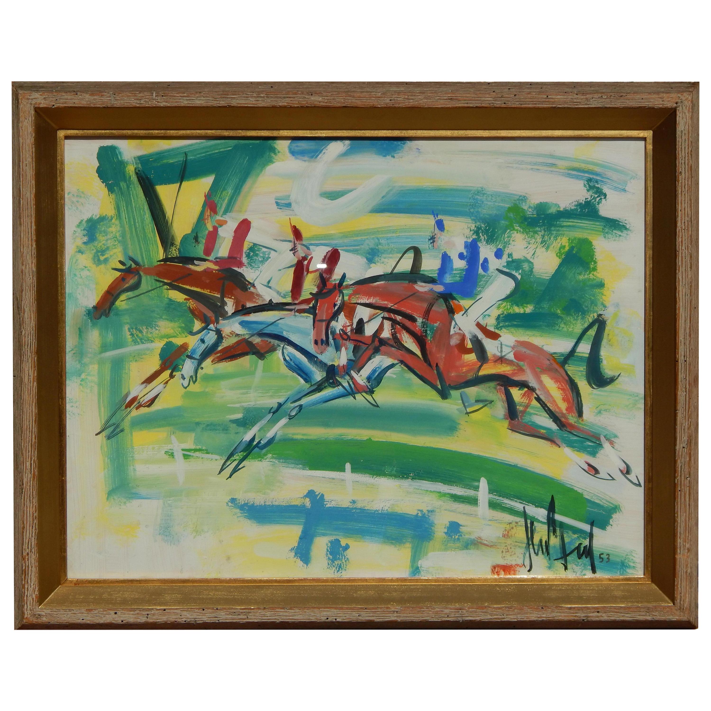 Gen Paul French Expressionist Gouache 1953, "Steeplechase"