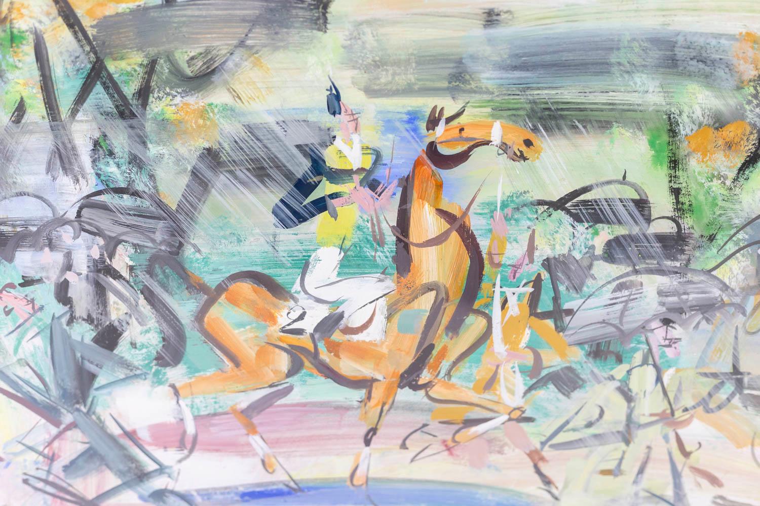 Gen Paul, signed.

Gouache titled “Le champs de course” representing a rider on a racetrack, framed under glass. Frame strip in black and gold. Signed and dated on the reverse, with a sketch.

French work realized in the 1950s.