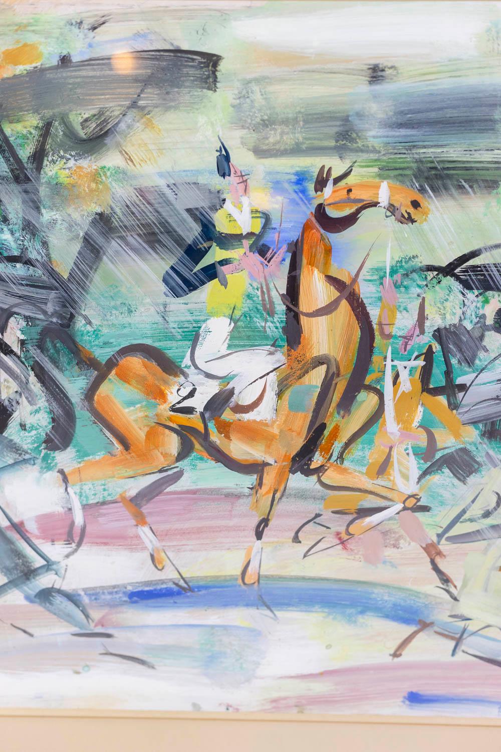 Gen Paul, signed.

Gouache titled “Le champs de course” representing a rider on a racetrack, framed under glass. Frame strip in black and gold. Signed and dated on the reverse, with a sketch.

French work realized in the 1950s.

Dimensions : H 69 x
