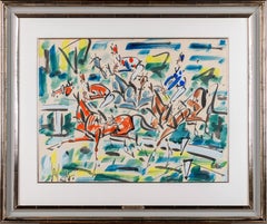 'At the Races' Abstract colourful painting of horses & jockeys racing in Paris 