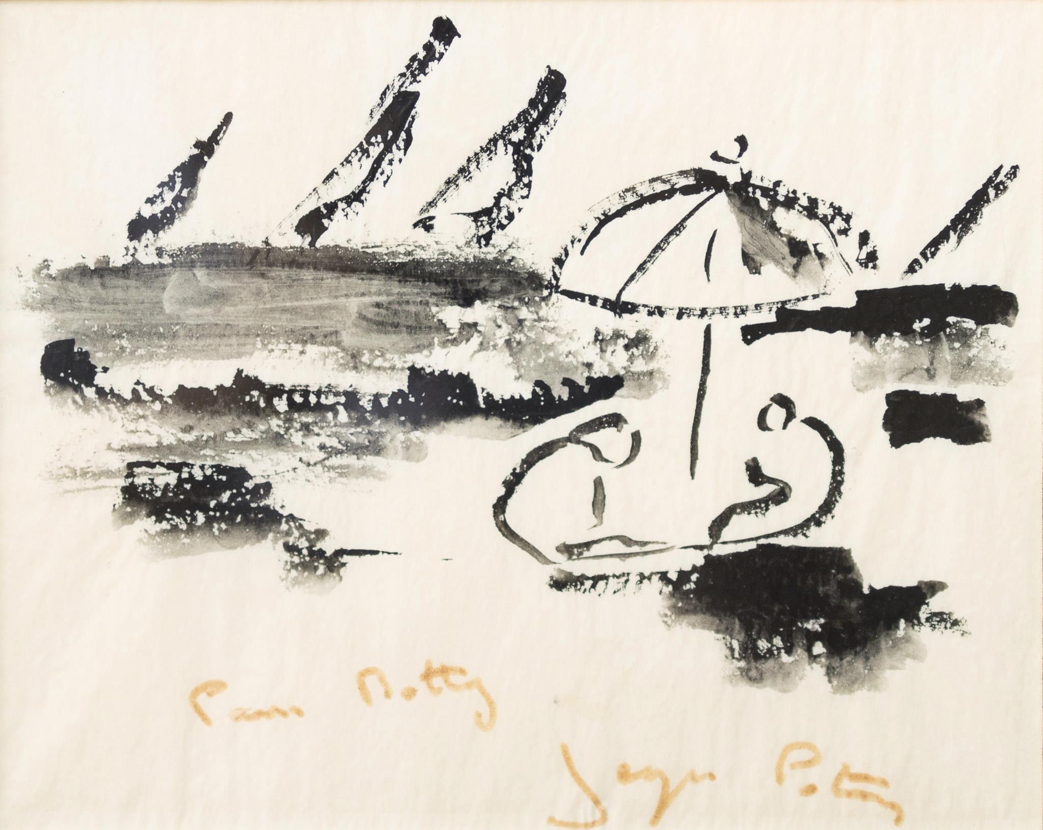 Landscape Painting di GEN PAUL - Scena di spiaggia con barche a vela