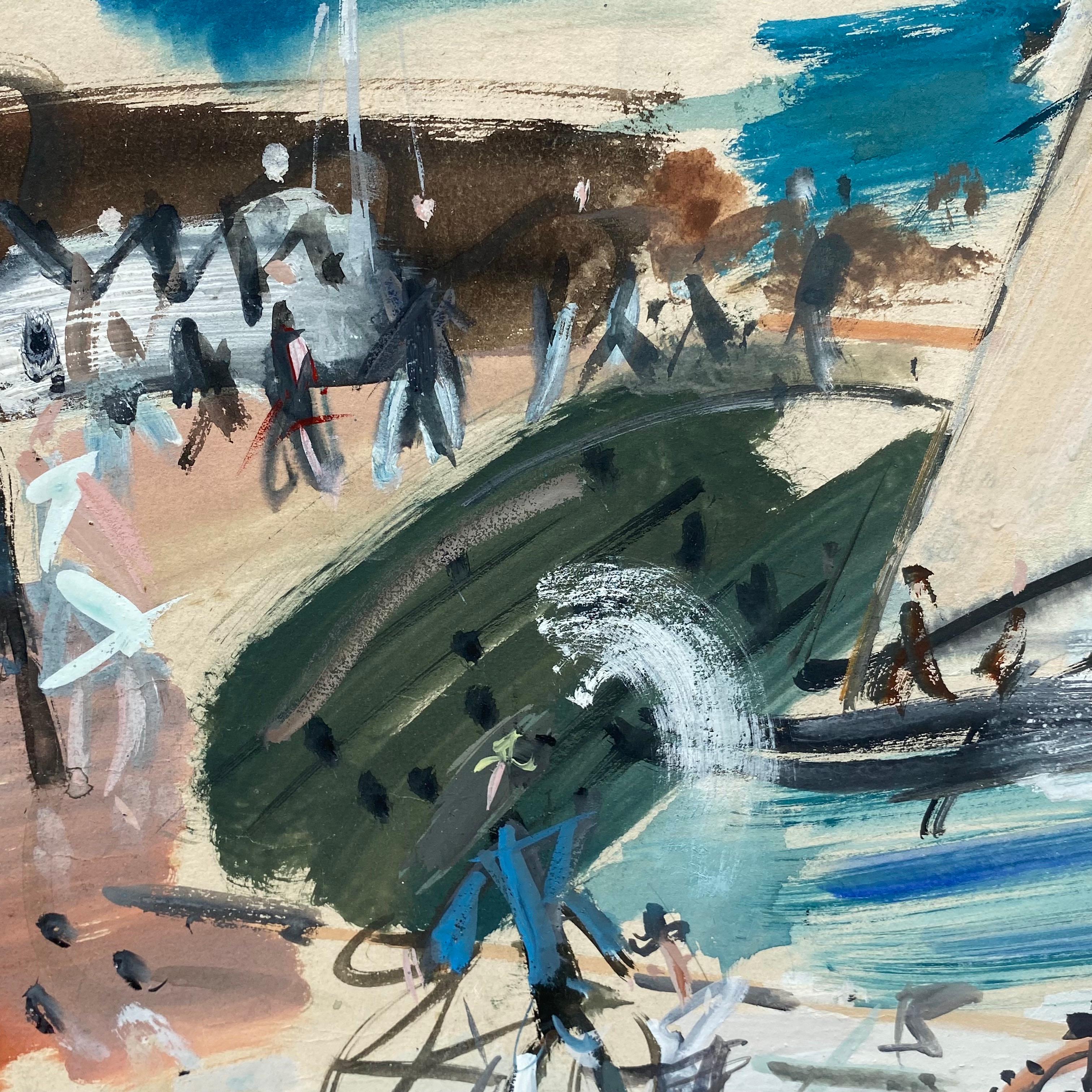 'Harbour Life' Scena astratta del porto di Parigi con barche, figure e cavalli - Painting Astratto di GEN PAUL