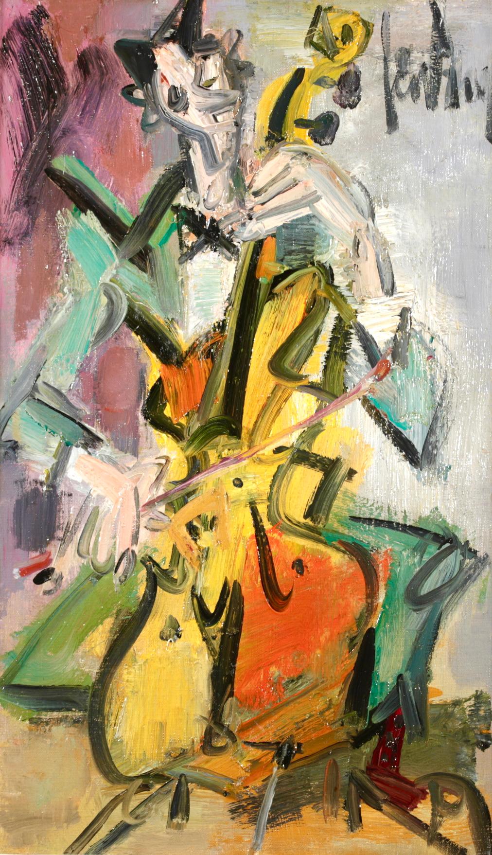 La Contrebasse - Expressionist Musician Portrait Oil by Gen Paul For Sale 4