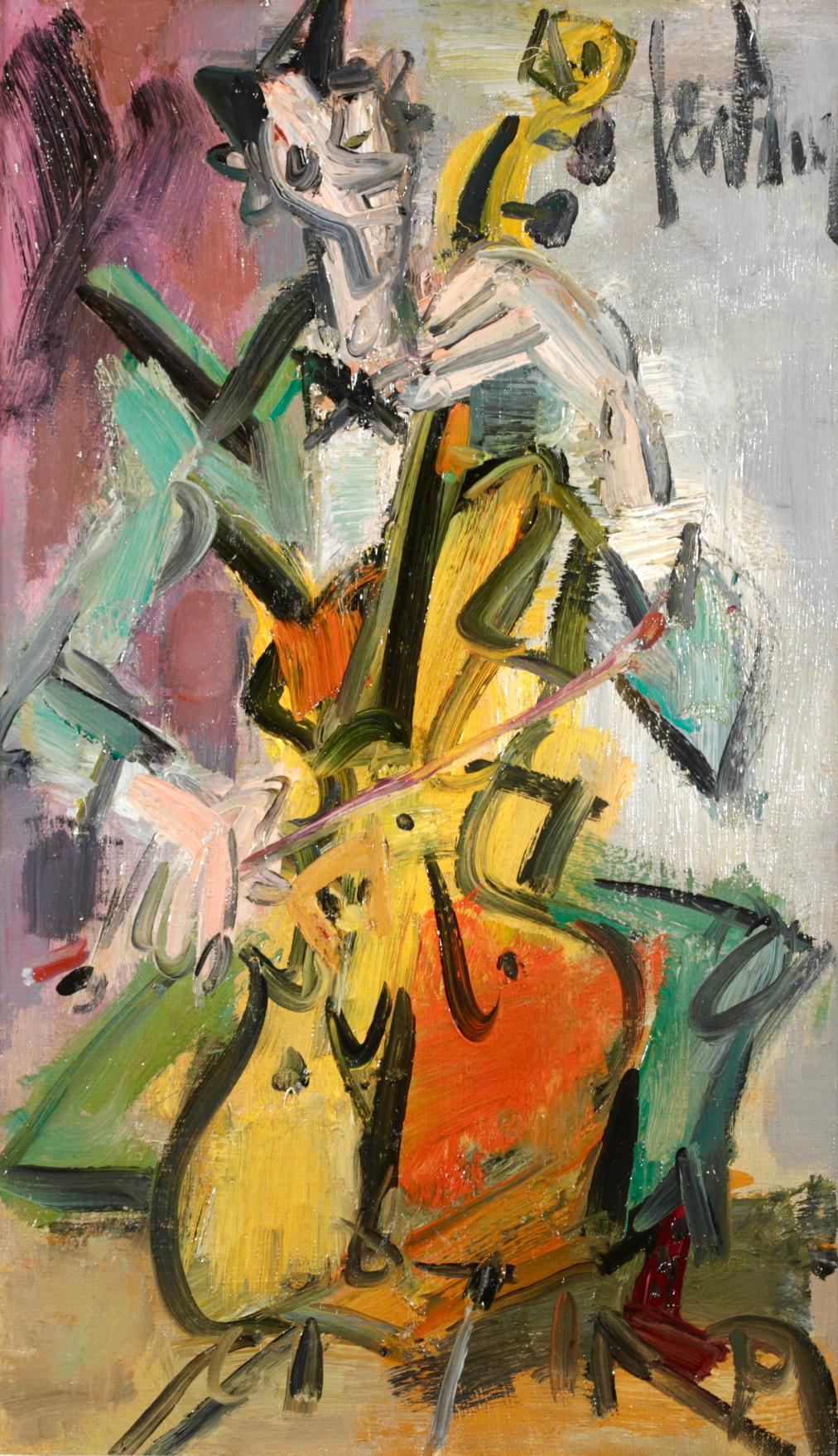 GEN PAUL Abstract Painting - La Contrebasse - Expressionist Musician Portrait Oil by Gen Paul