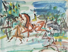 Les Jockeys - Expressionist Animal and Figurative Painting by Gen Paul