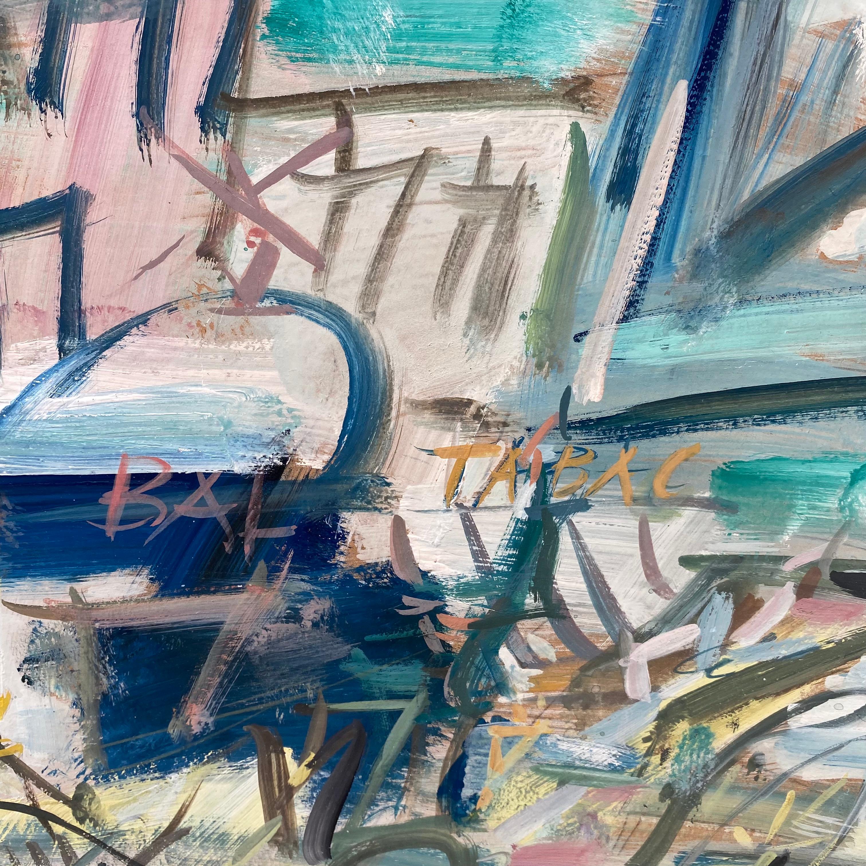 Moulin Rouge Paris Abstrakte Straßenszene Malerei, Figuren, Pferde, Raoul Dufy (Grau), Landscape Painting, von GEN PAUL
