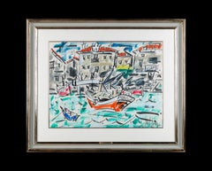 The Harbour Abstract Fauvist Colourful painting of boat, water. Raoul Dufy