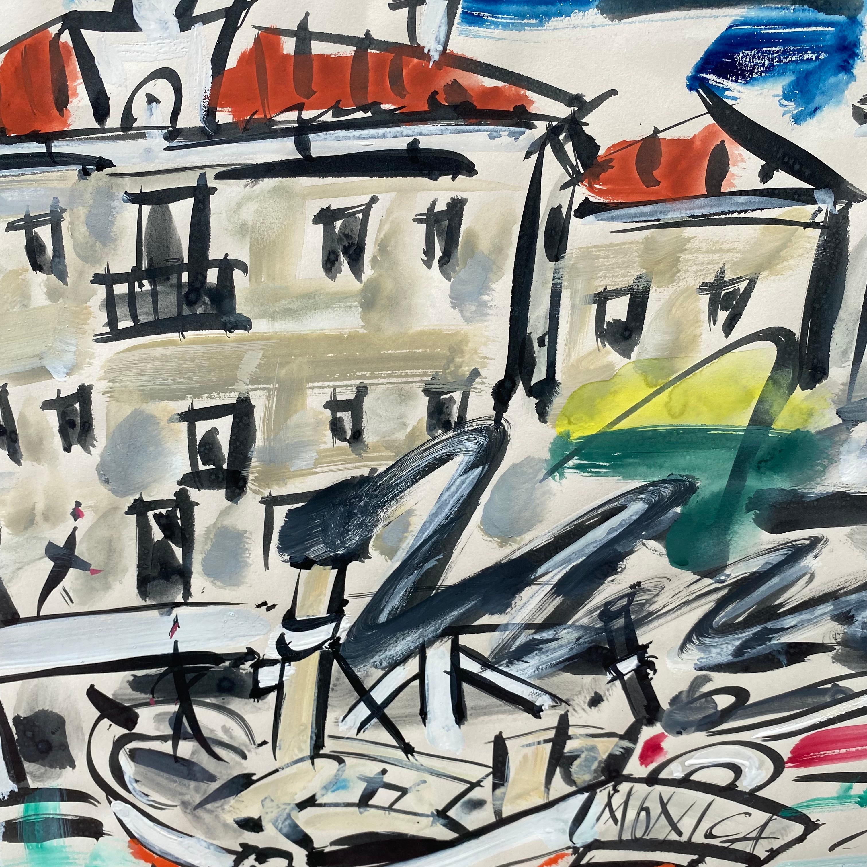 Der Hafen Abstrakt Fauvist Buntes Gemälde von Boot, Wasser. Raoul Dufy im Angebot 2