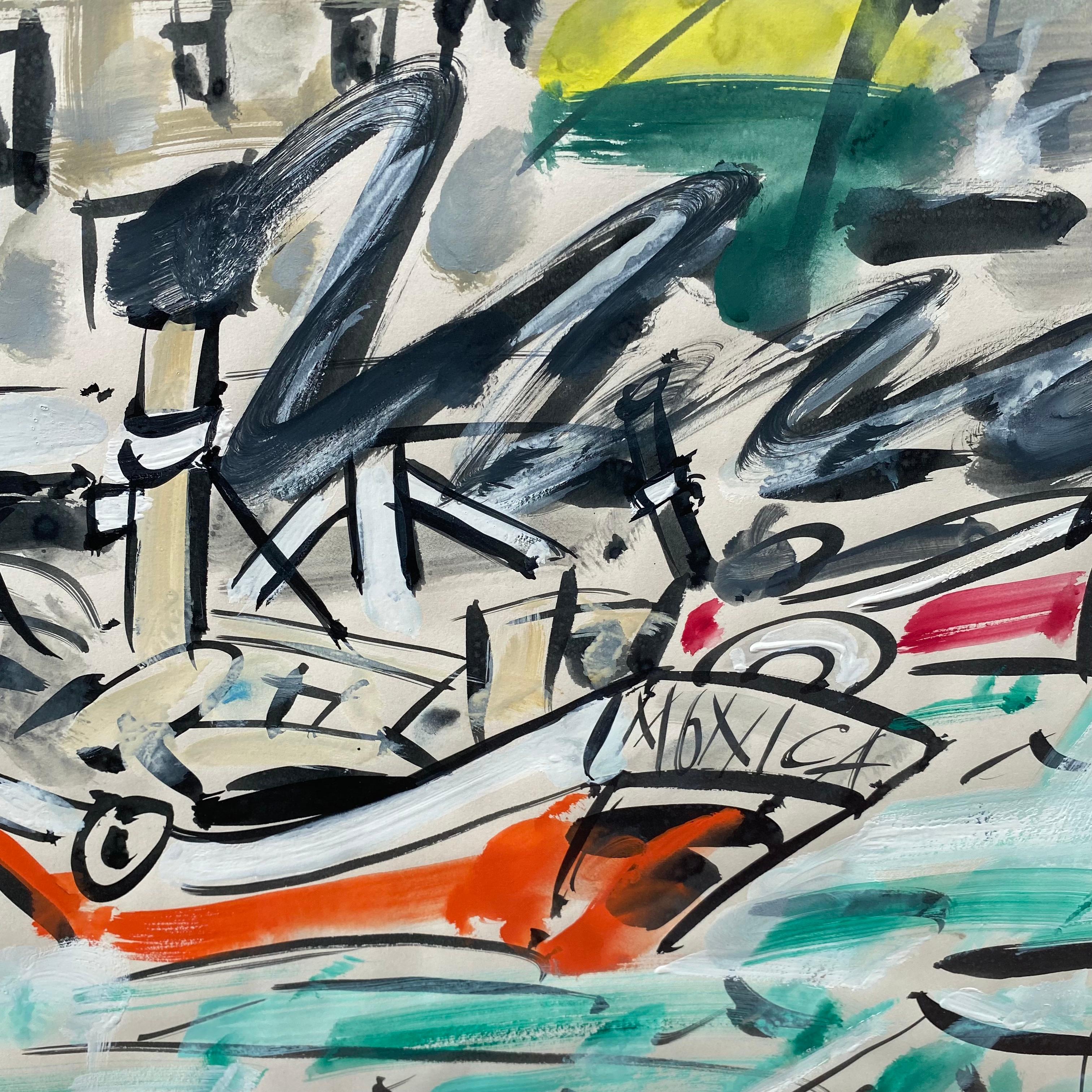 Der Hafen Abstrakt Fauvist Buntes Gemälde von Boot, Wasser. Raoul Dufy im Angebot 4