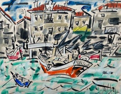 Der Hafen Abstrakt Fauvist Buntes Gemälde von Boot, Wasser. Raoul Dufy