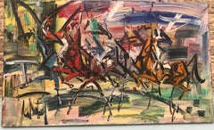 "The Horse Race"  Abstract  and Colourful Oil Painting of Horses Racing