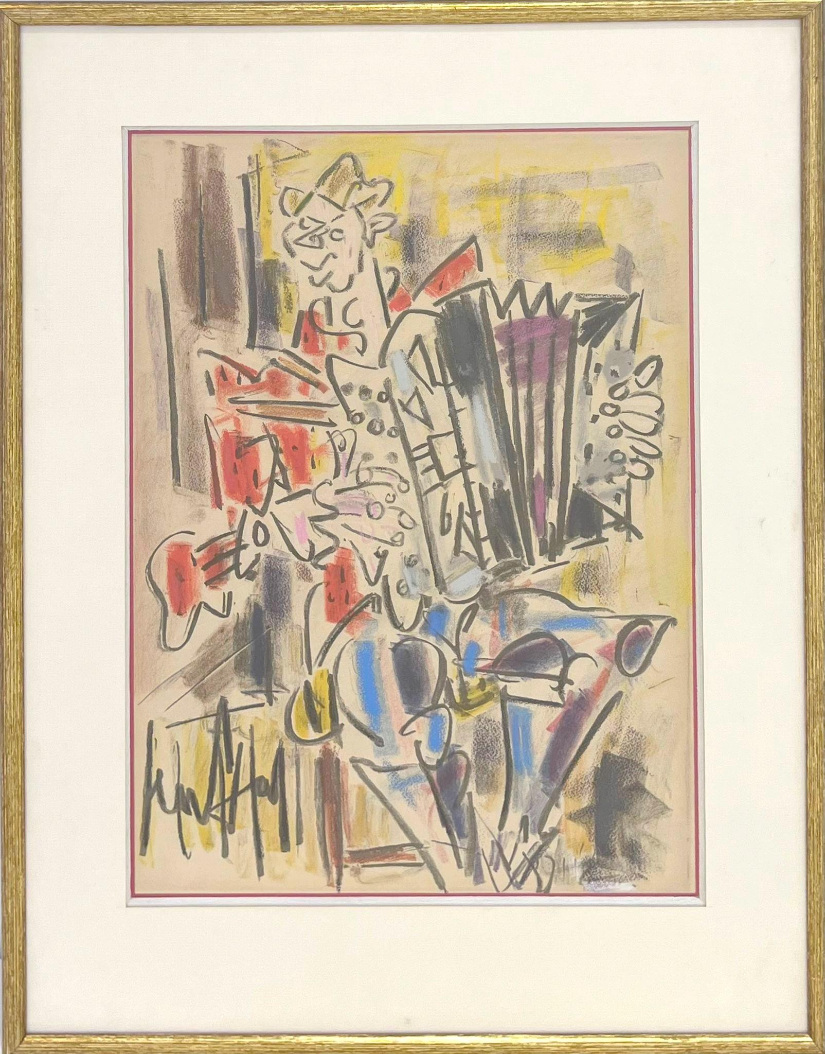 Die Akkordeon spielende (Beige), Abstract Print, von GEN PAUL