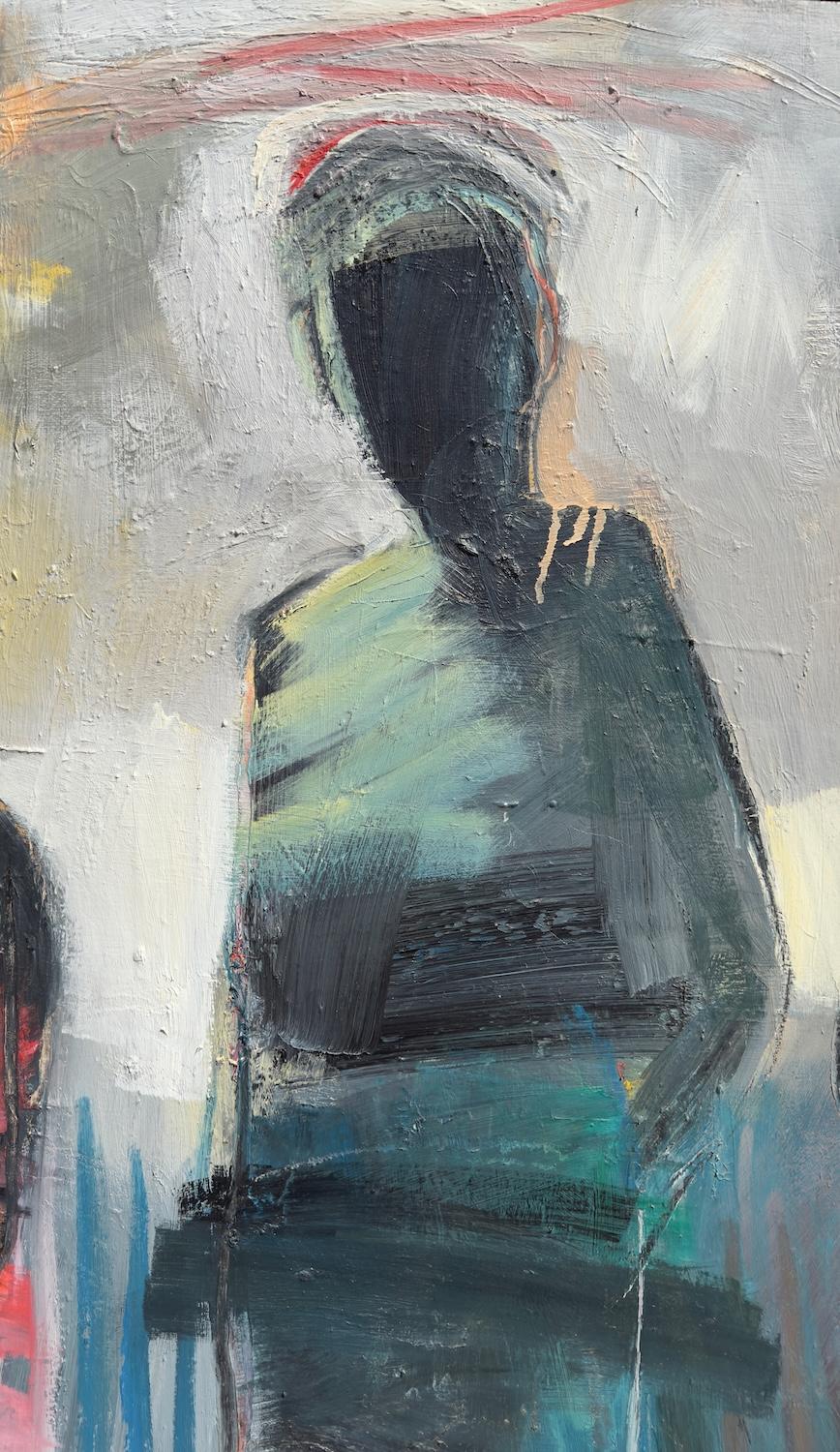 L'offesa dell'onestà, Pittura a olio astratta - Figurative Painting Grigio di Gena Brodie Robbins