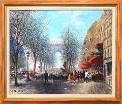 "Parisian Street Scene by Champs Elysees" Impressionist Oil Painting on Canvas