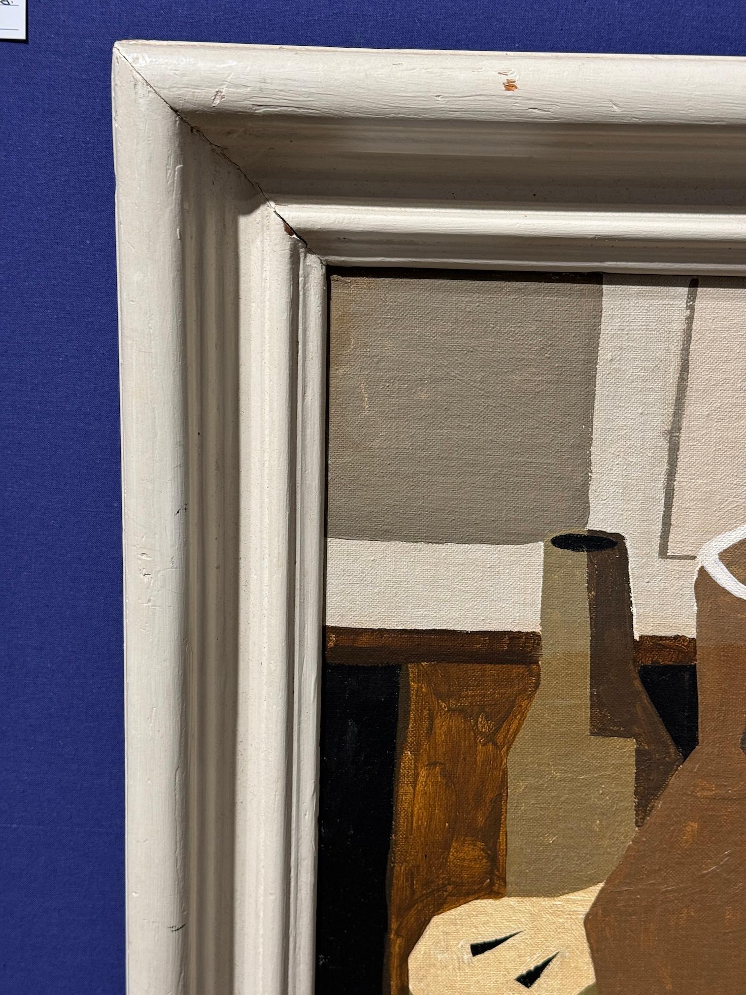Este sorprendente bodegón cubista americano de Genara Del, de hacia 1970, es una exploración magistral de la forma, el color y la abstracción, que capta la esencia del arte moderno con sencillez y sofisticación. Las formas geométricas cuidadosamente
