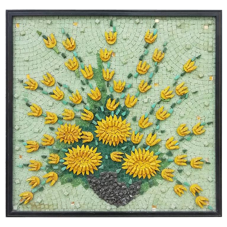 Genaro Alvarez Mexican Mid-Century Modern Floral Still Life Mosaic
