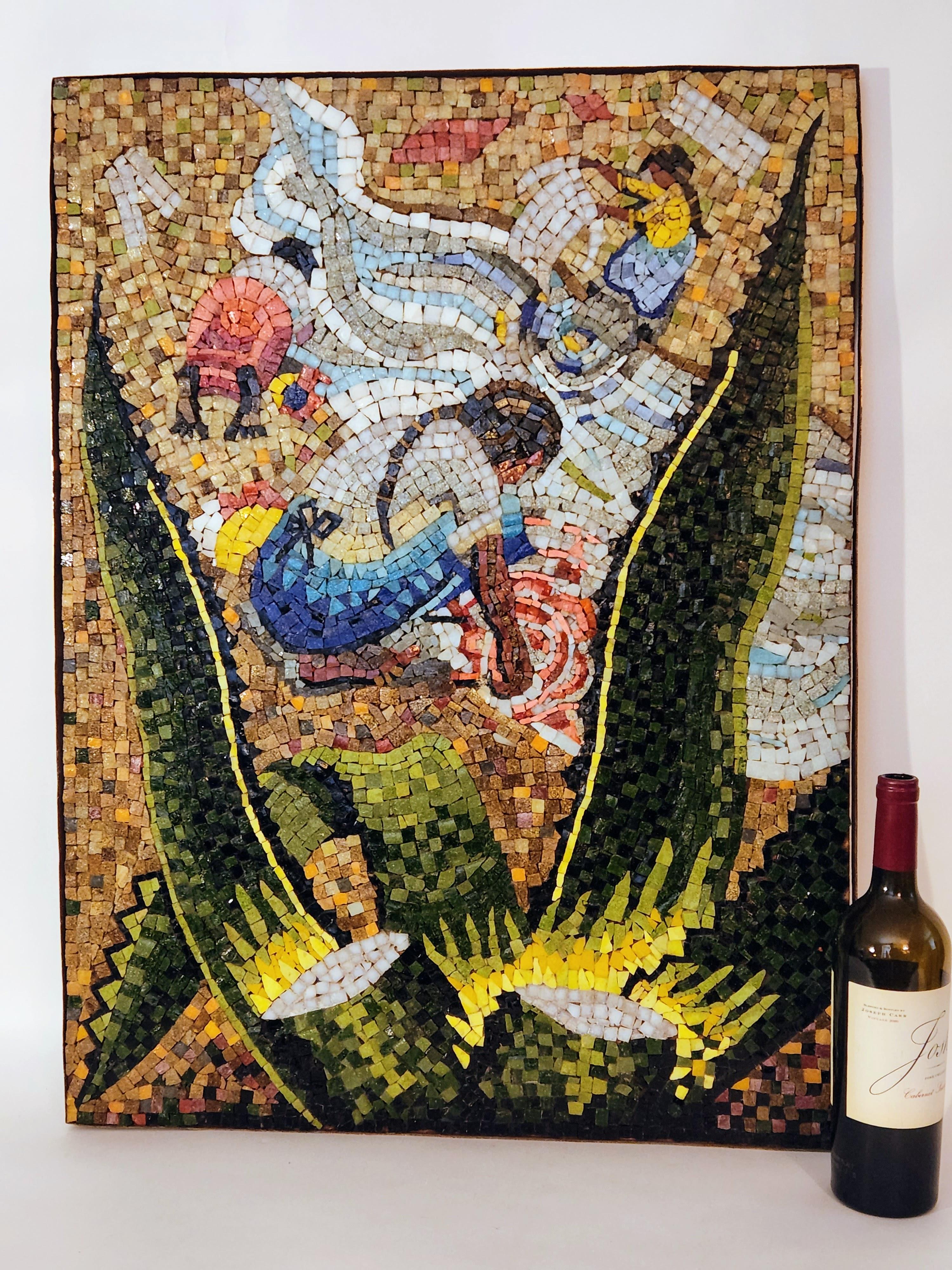 20th Century Genaro Alvarez Mosaic Panel Agave Landscape Clothes Washers Mexico, circa 1955  For Sale