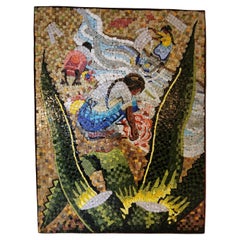Genaro Alvarez Mosaic Panel Agave Landscape Clothes Washers Mexico, circa 1955 
