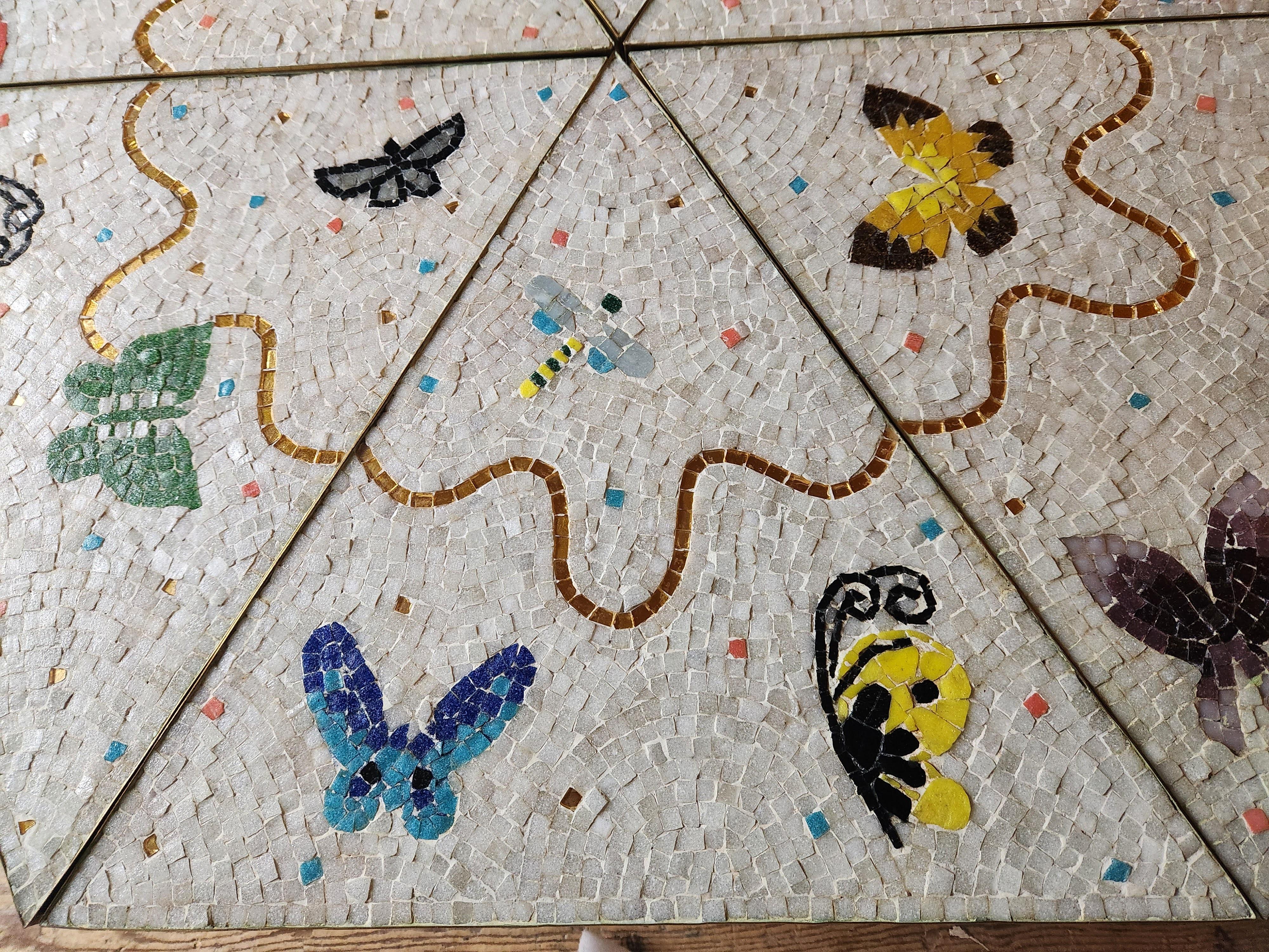 Genaro Alvarez Six Piece Butterfly Mosaic Cocktail Table Mexico 1950s 4