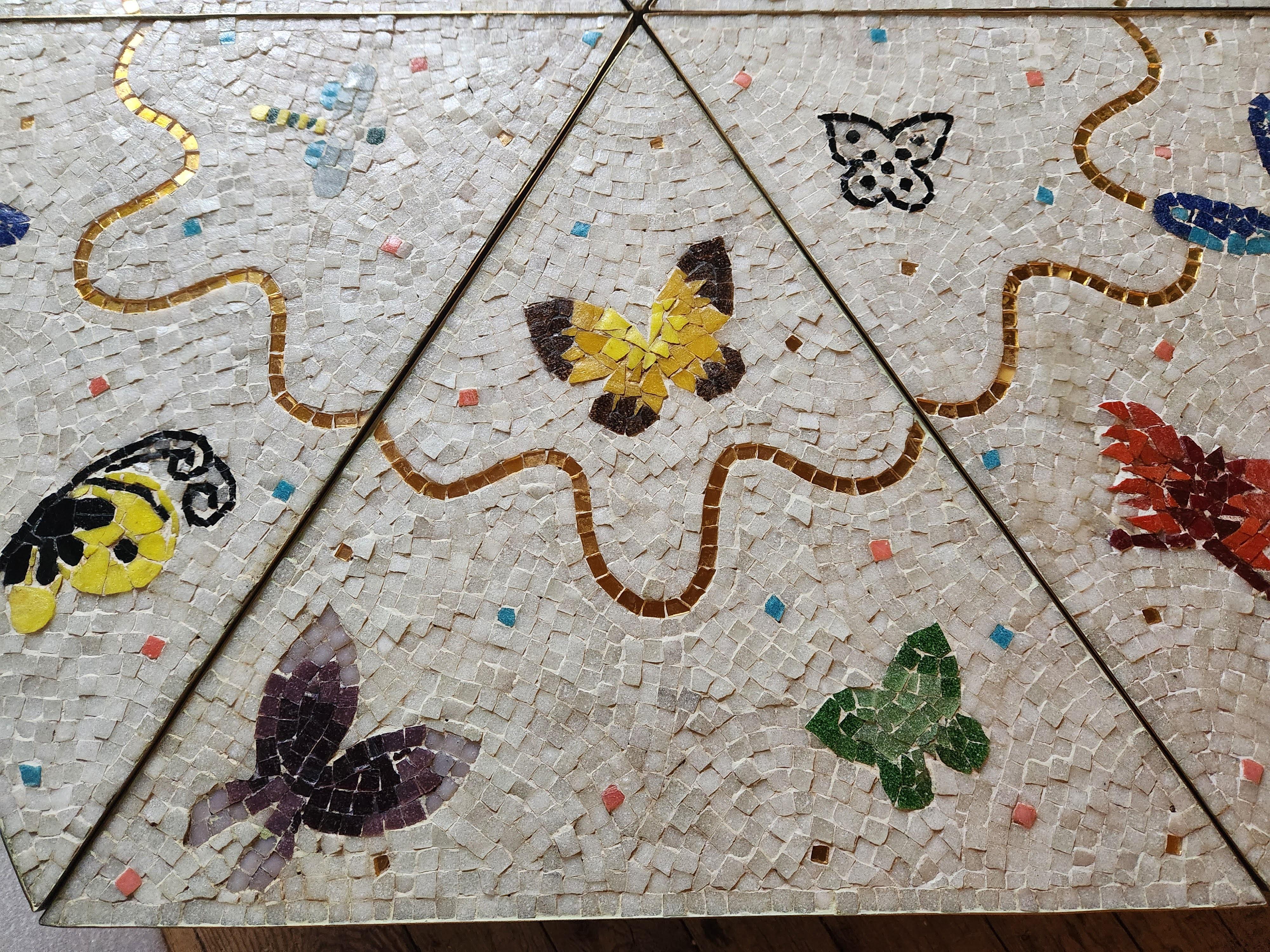 Genaro Alvarez Six Piece Butterfly Mosaic Cocktail Table Mexico 1950s 5