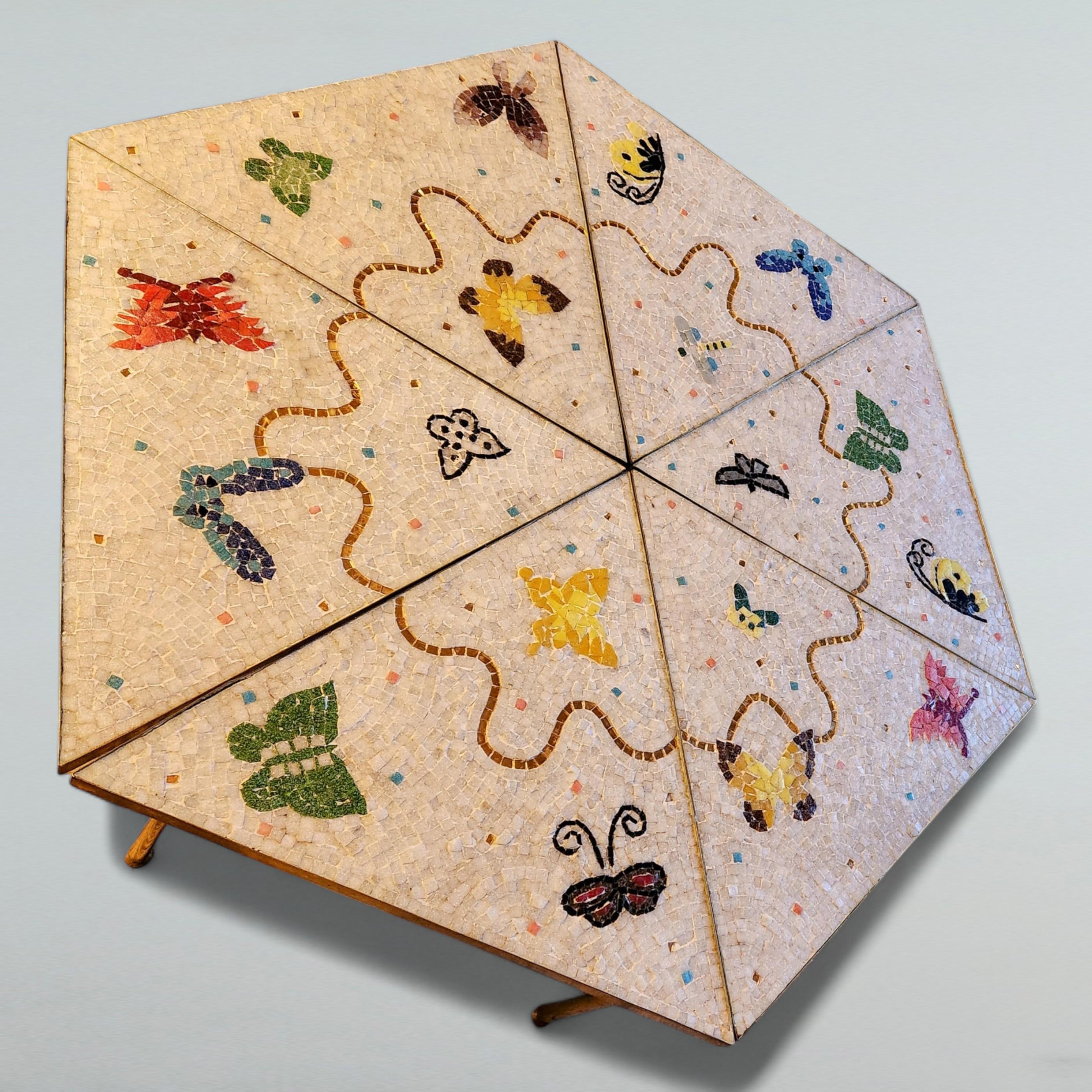 Genaro Alvarez Six Piece Butterfly Mosaic Cocktail Table Mexico 1950s 6