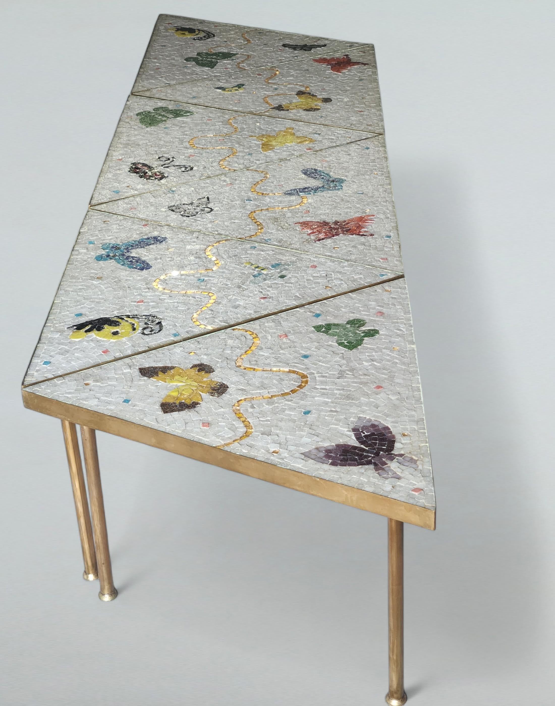 Genaro Alvarez Six Piece Butterfly Mosaic Cocktail Table Mexico 1950s In Good Condition For Sale In Camden, ME