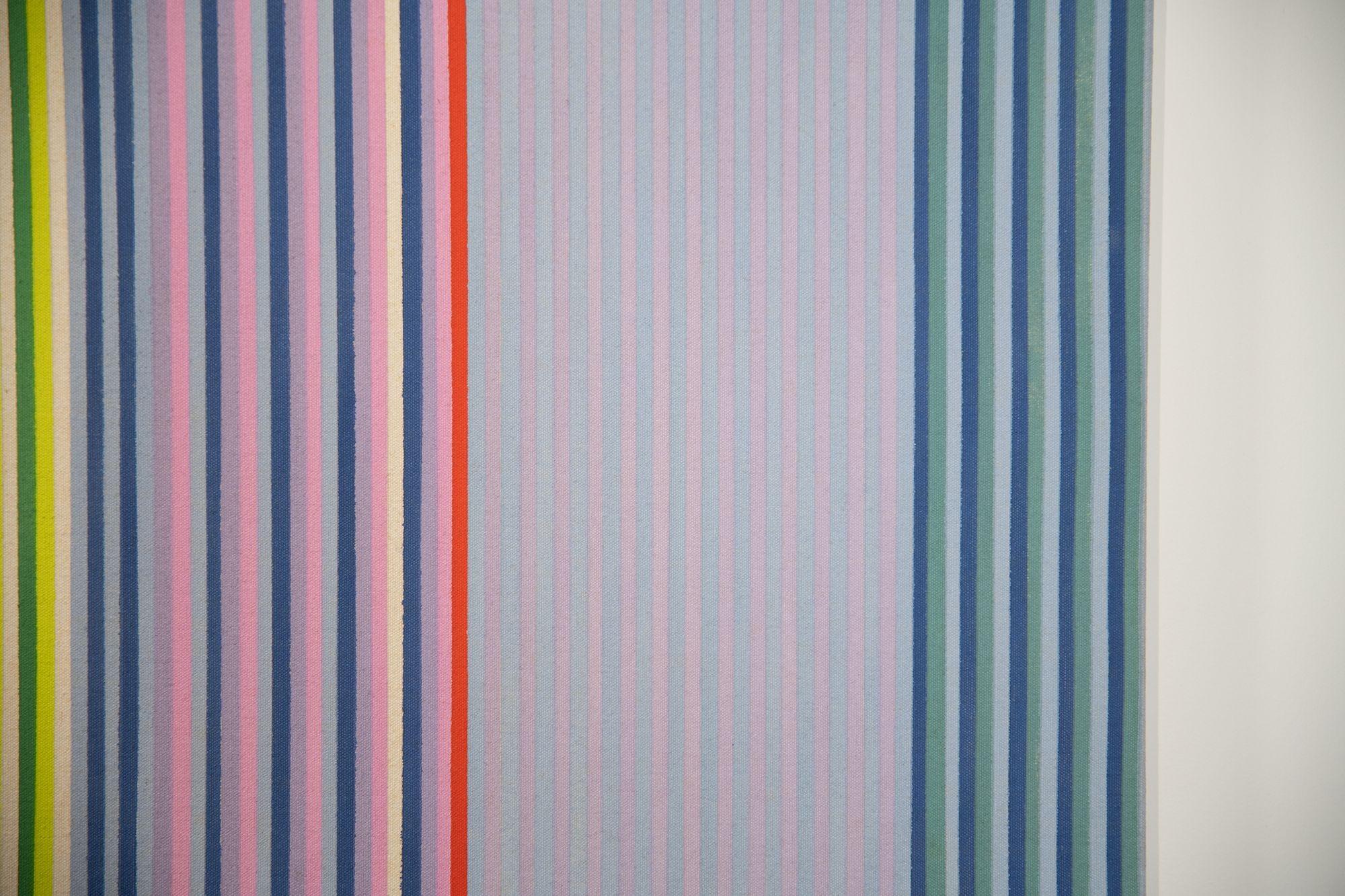 Monumentally scaled, abstract, hard-edge painting with vertical stripes by world-renowned American color field painter Gene Davis. 
Titled King's Bedchamber and executed in 1971. Part of a prestigious private Texas Collection. 
Full Provenance will
